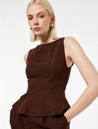 Bisiklet Yaka Kolsuz Peplum Bluz