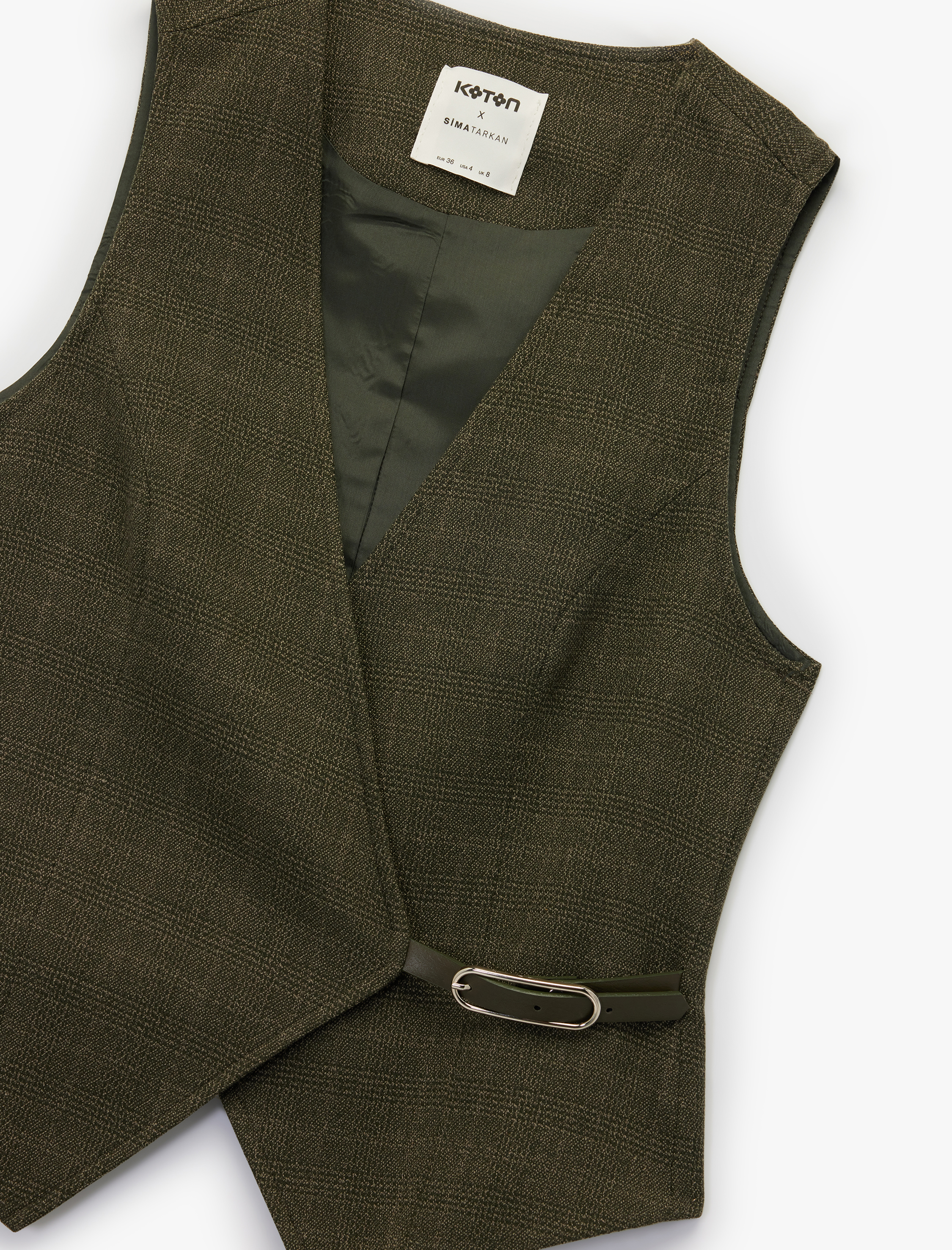   Koton X Sima Tarkan - Asimetrik Kesim Kruvaze Kemerli Ekose Yelek