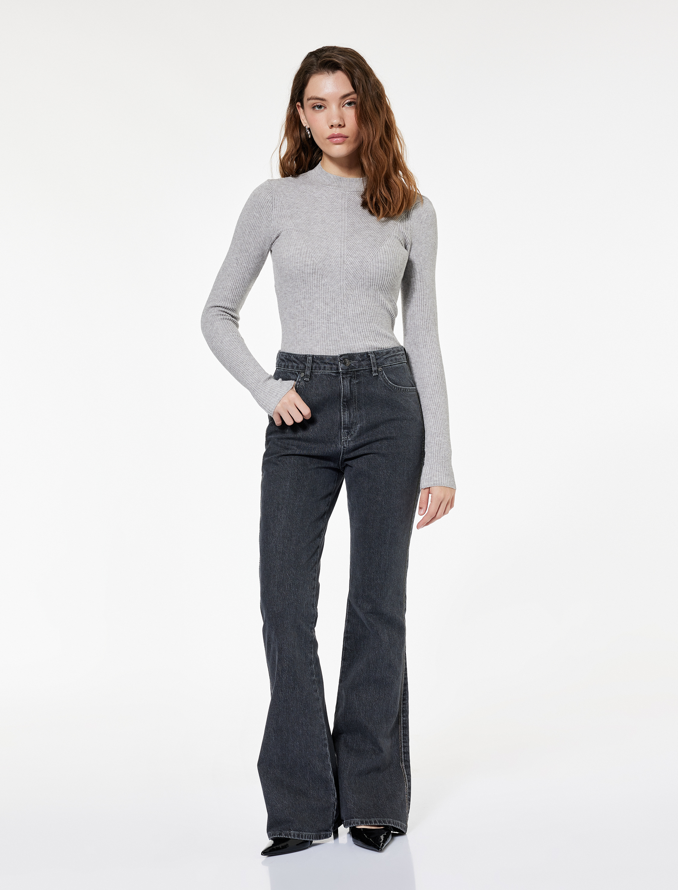   Yüksek Bel İspanyol Paça Dar Kesim Jean Pantolon - Flare Jeans