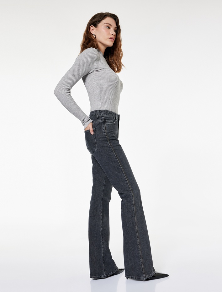  Yüksek Bel İspanyol Paça Dar Kesim Jean Pantolon - Flare Jeans