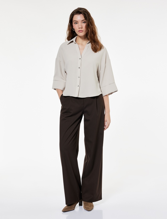  Krep Kumaş 3/4 Kollu Oversize Gömlek