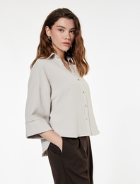 Krep Kumaş 3/4 Kollu Oversize Gömlek