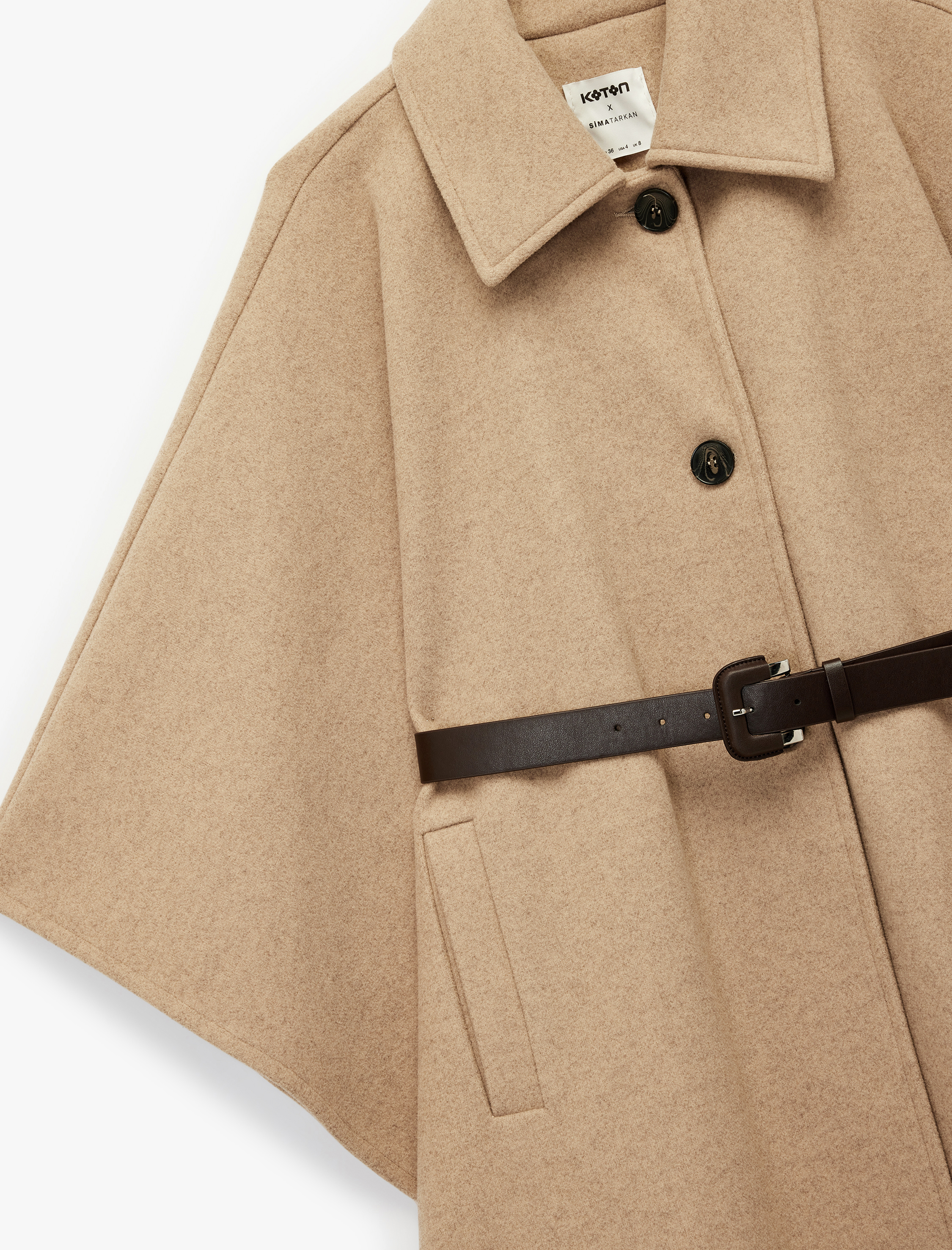   Koton X Sima Tarkan - Pelerin Kaban Kemerli Oversize Kaşe