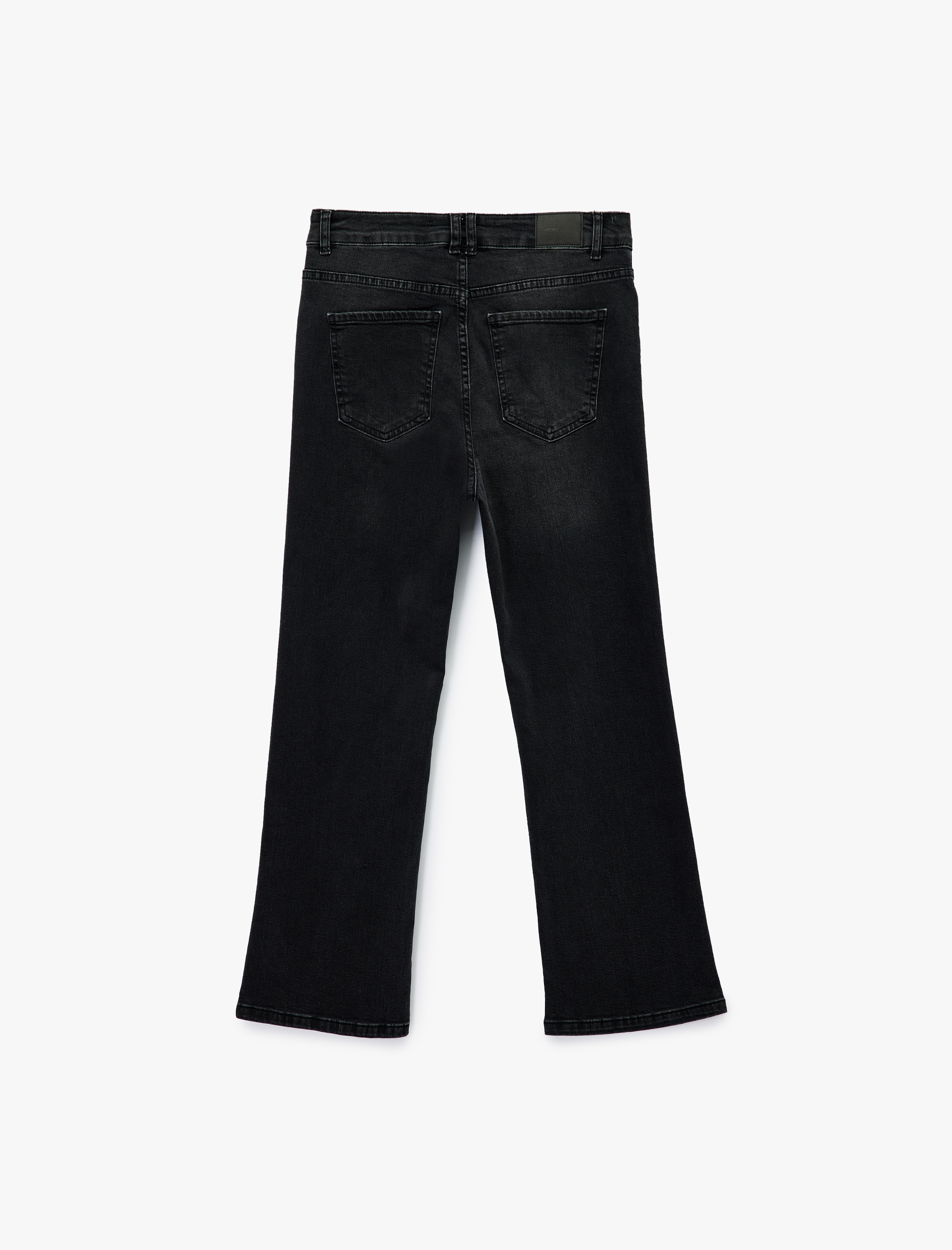   Yüksek Bel Dar Kalıp Düğmeli Cepli İspanyol Paça Crop Jean Pantolon - Flare Jeans