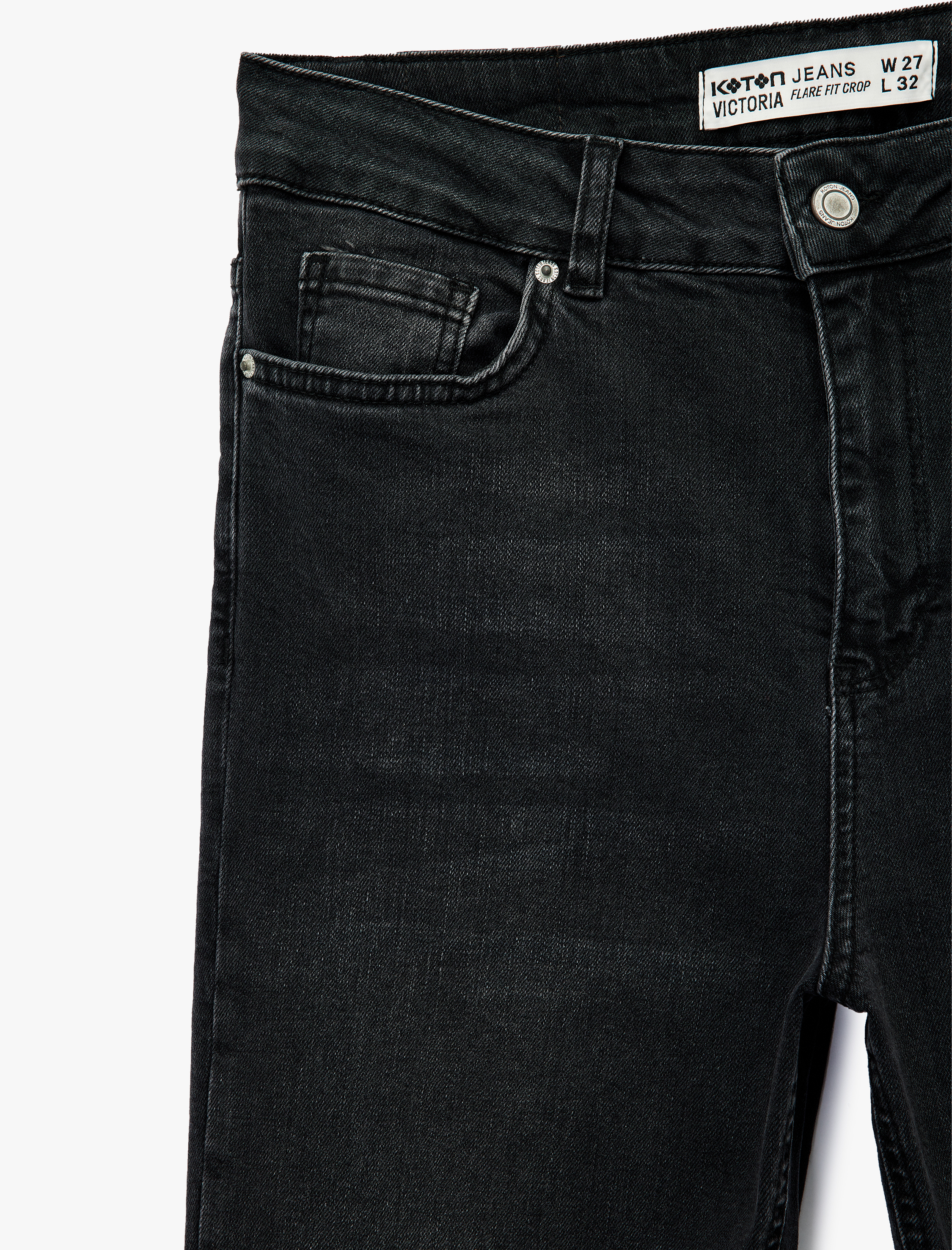   Yüksek Bel Dar Kalıp Düğmeli Cepli İspanyol Paça Crop Jean Pantolon - Flare Jeans