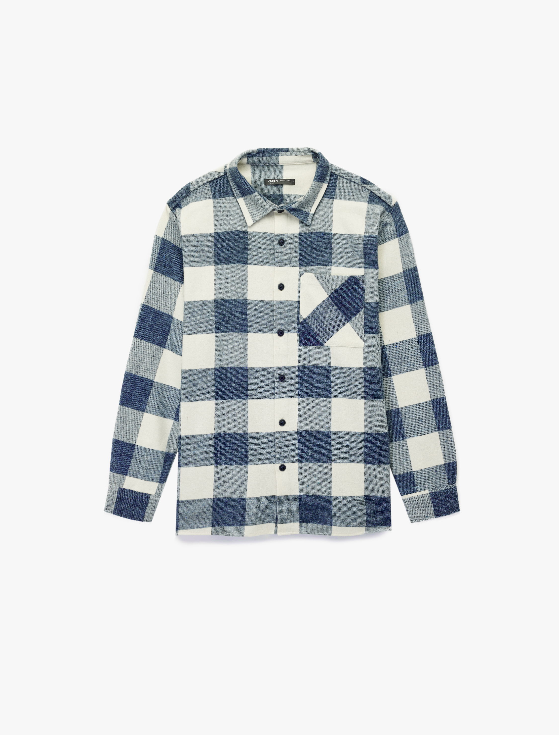   Regular Fit Düğmeli Klasik Yaka Uzun Kollu Kareli Gömlek