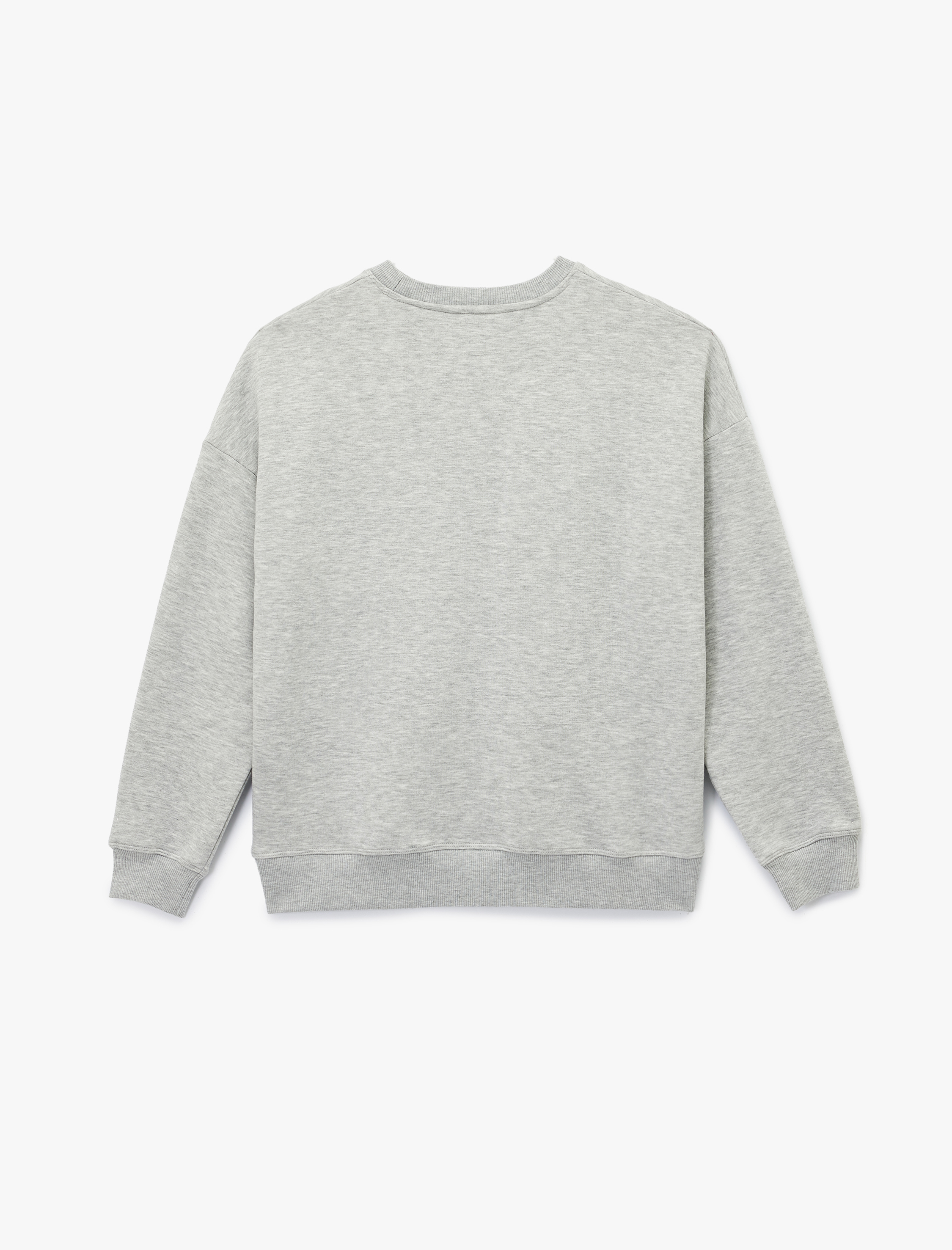   Uzun Kollu Bisiklet Yaka Peluş Aplike Detaylı Baskılı Sweatshirt