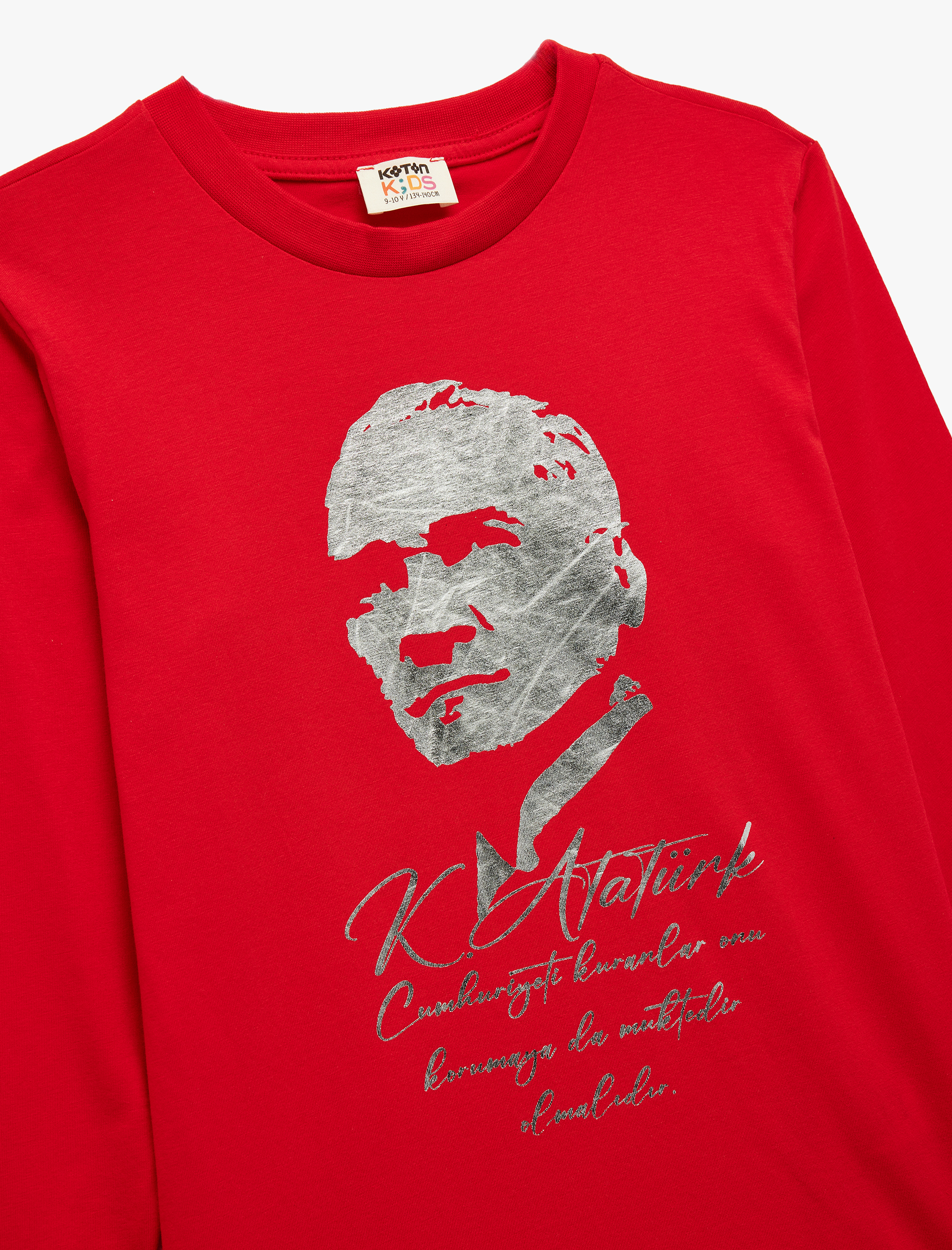  Kız Çocuk Pamuklu Uzun Kollu Bisiklet Yaka Atatürk Baskılı Tişört