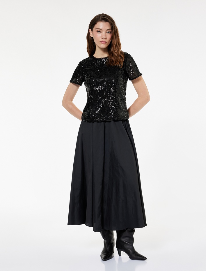  Kısa Kollu Bisiklet Yaka Pullu Payetli Abiye Bluz