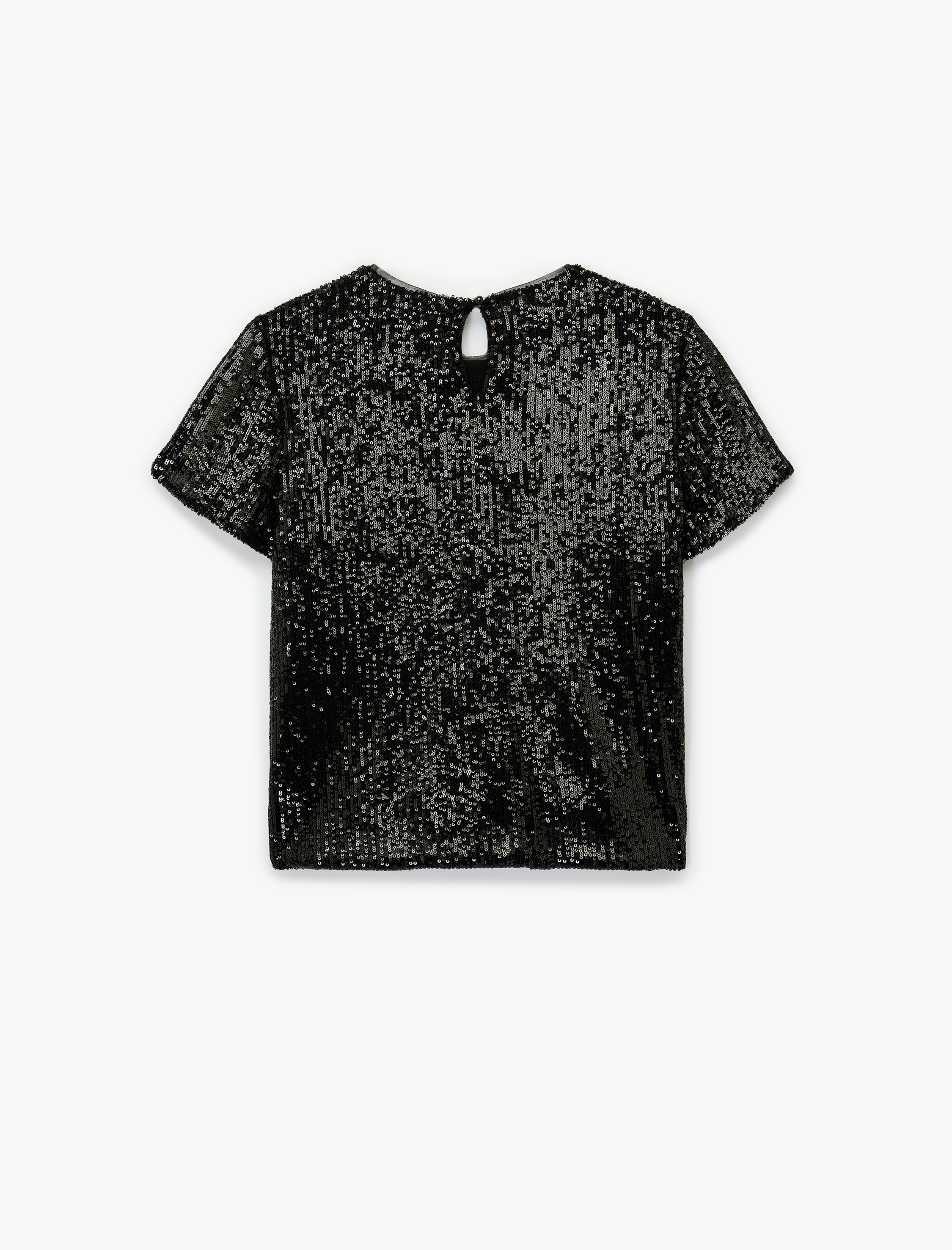   Kısa Kollu Bisiklet Yaka Pullu Payetli Abiye Bluz