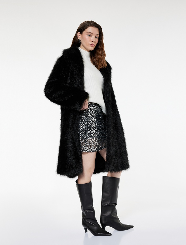  Pullu Payetli Slim Fit Mini A Kesim Abiye Etek