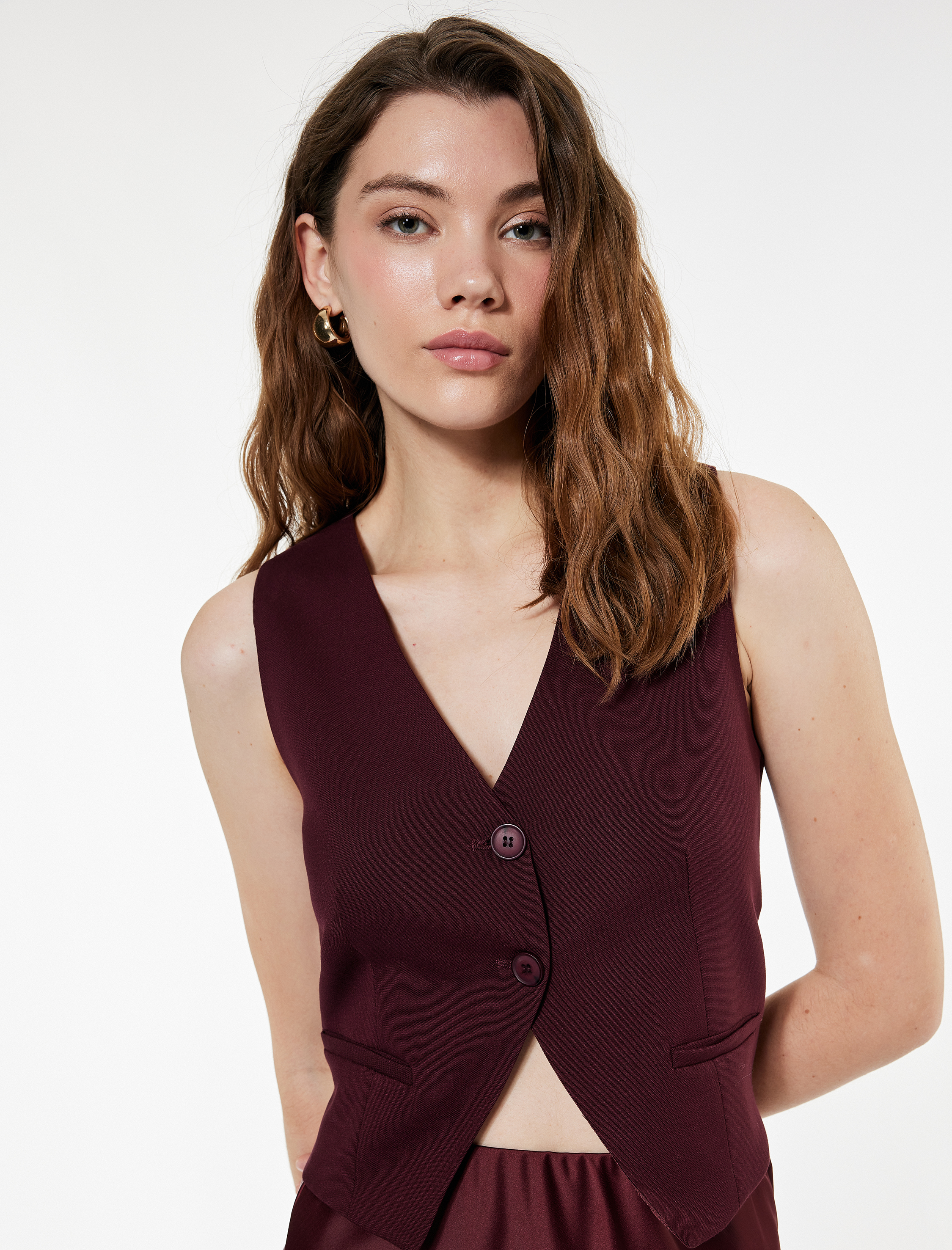   V Yaka Düğmeli Blazer Yelek