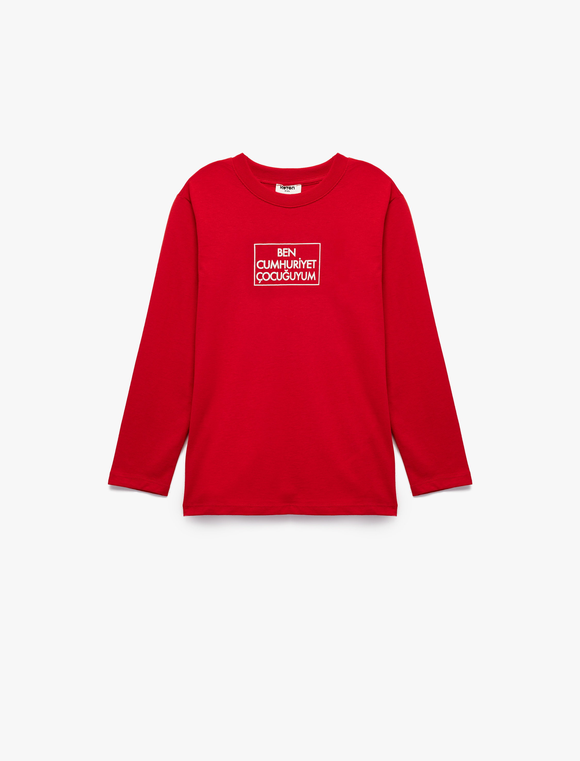  Erkek Çocuk Pamuklu Uzun Kollu Bisiklet Yaka Cumhuriyet Baskılı Tişört