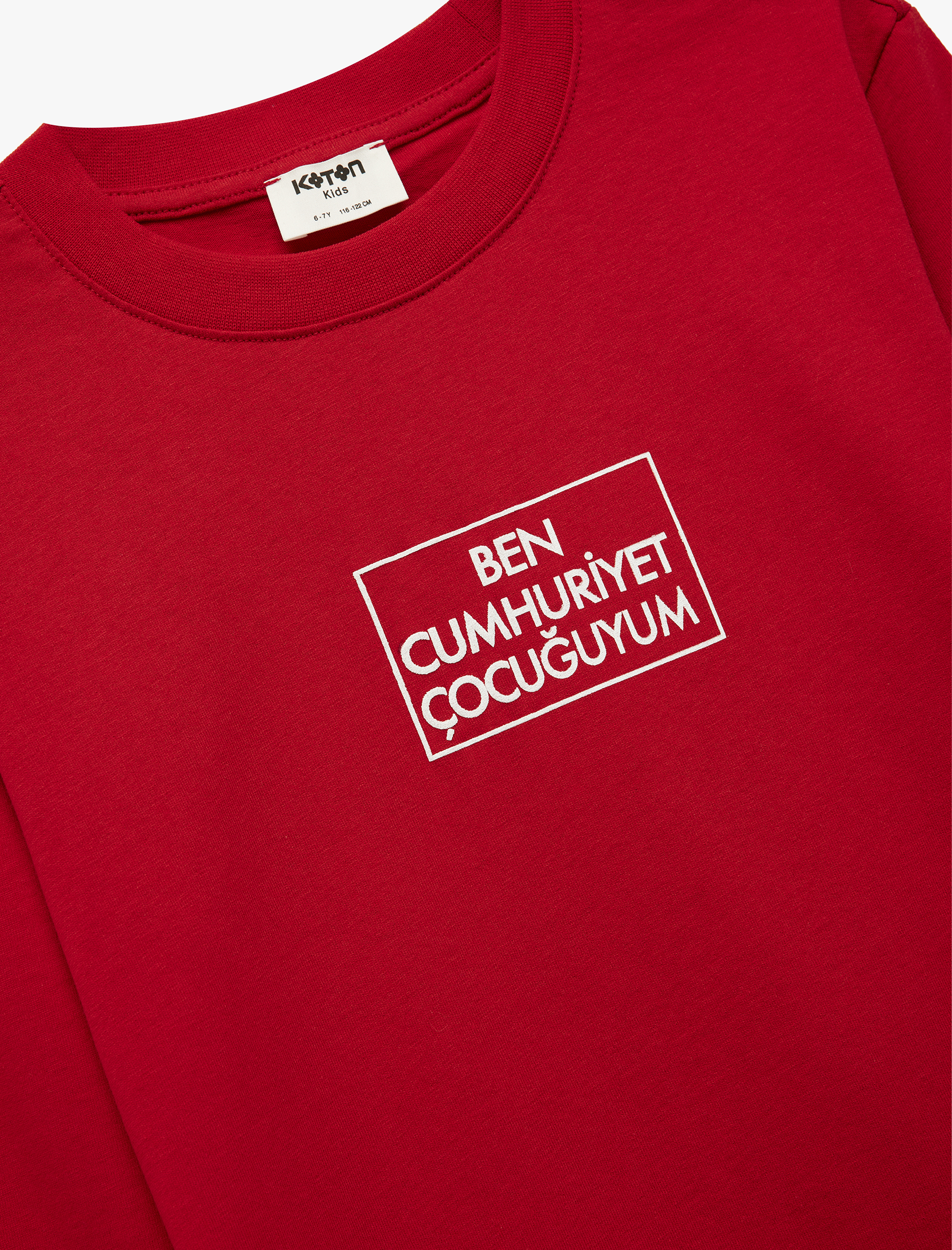  Erkek Çocuk Pamuklu Uzun Kollu Bisiklet Yaka Cumhuriyet Baskılı Tişört