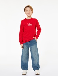 Pamuklu Uzun Kollu Bisiklet Yaka Cumhuriyet Baskılı Tişört