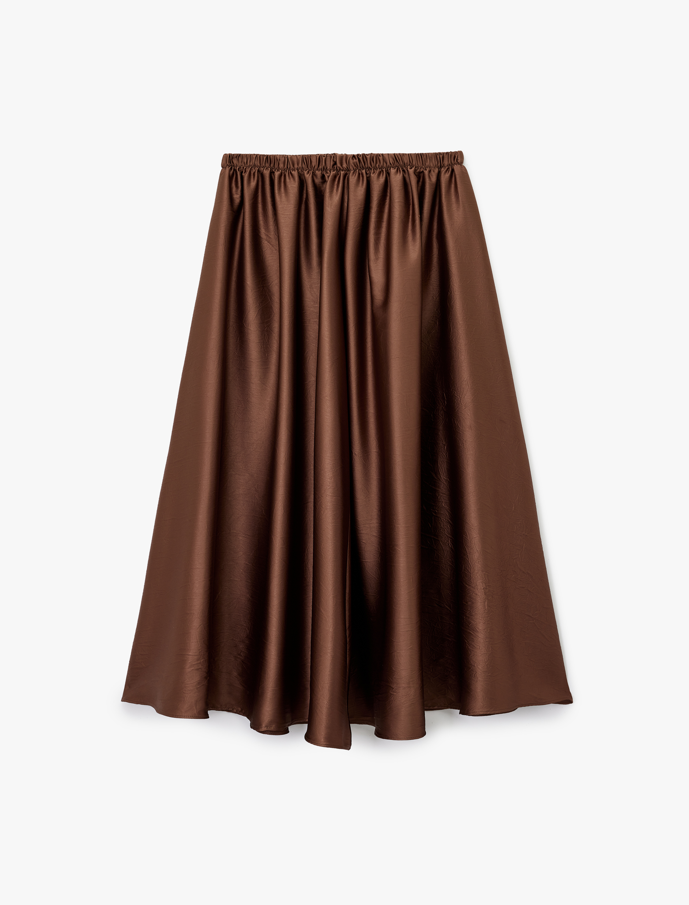   Bol Kalıp Beli Lastikli Midi Kloş Saten Etek