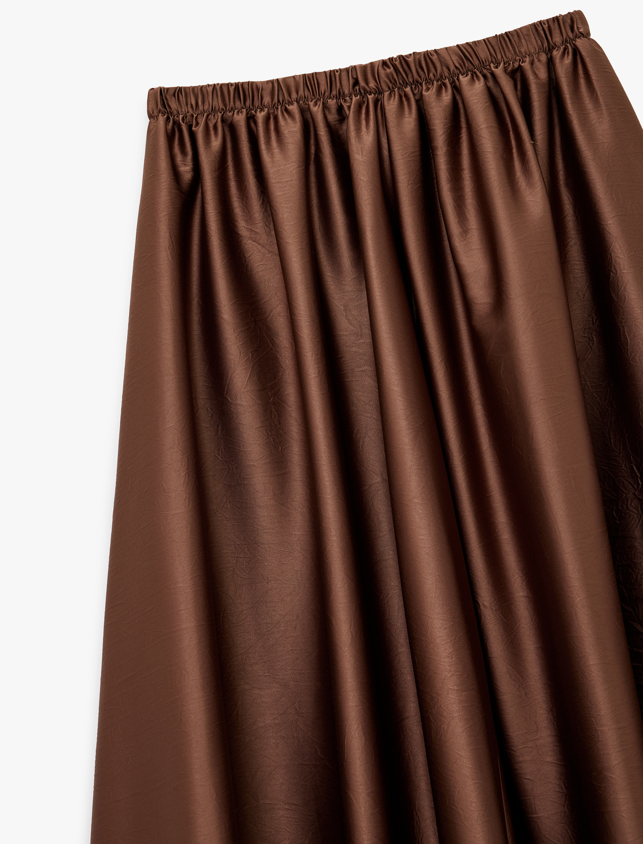   Bol Kalıp Beli Lastikli Midi Kloş Saten Etek