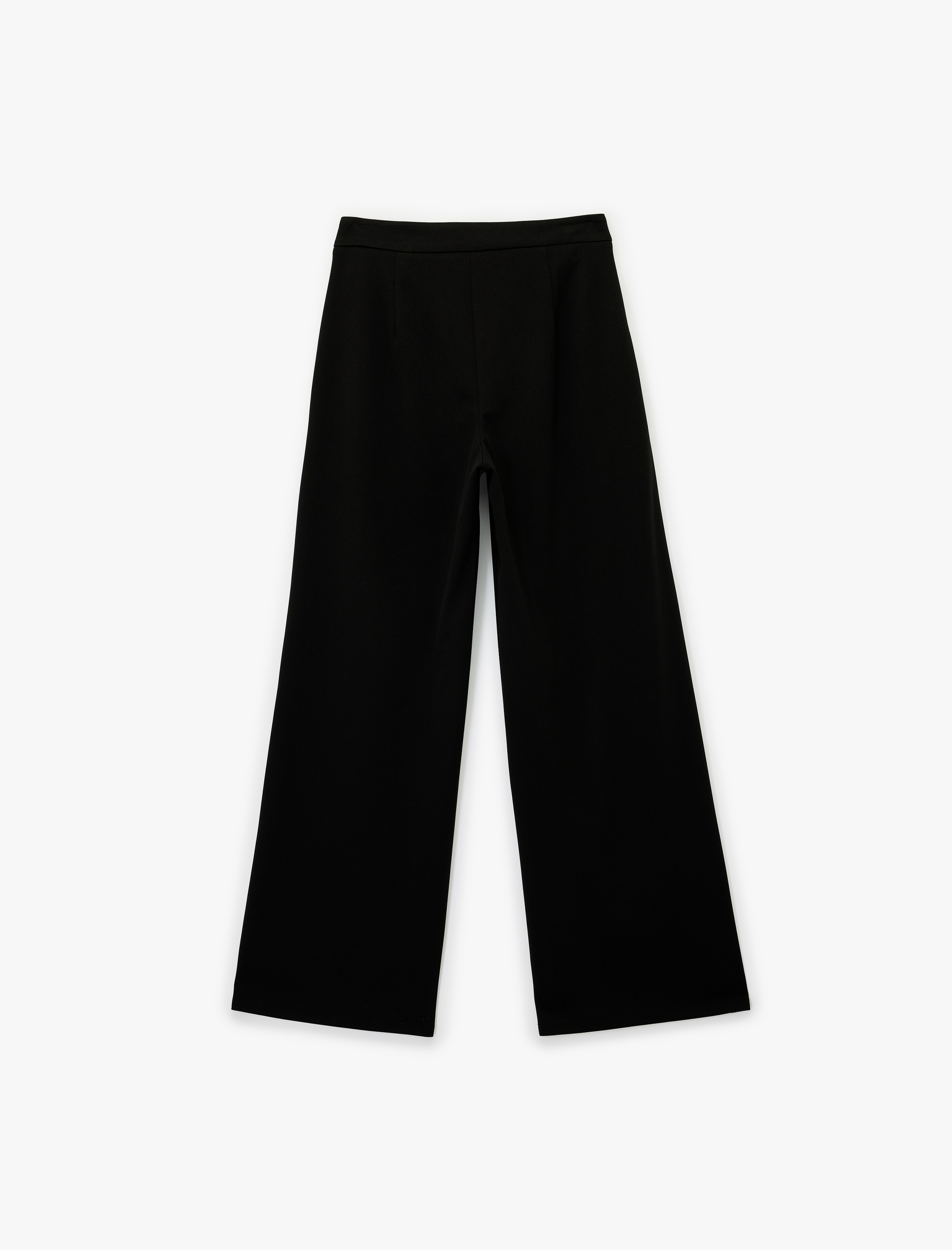   Düğme Detaylı Cepli Düz Bol Paça Kumaş Pantolon