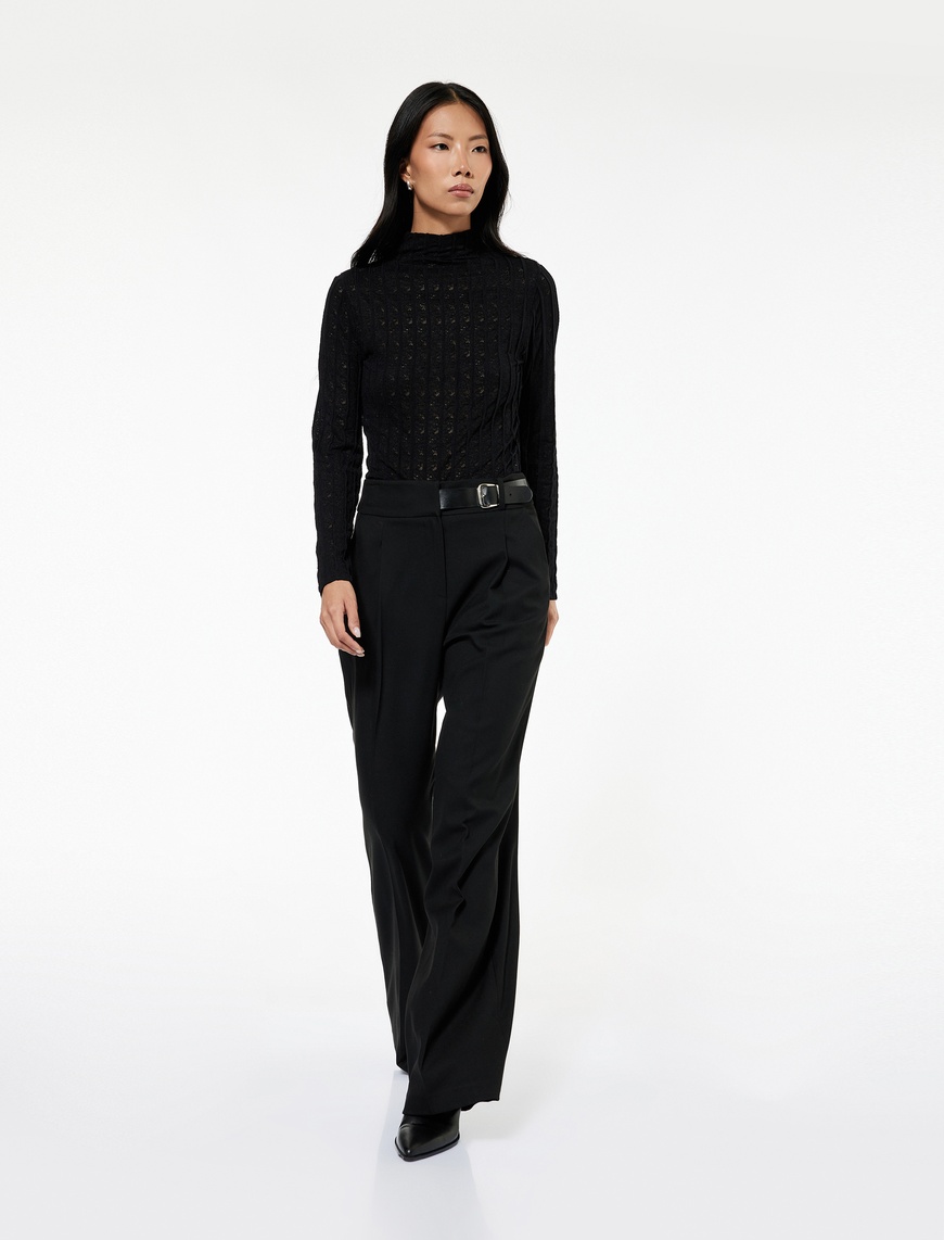   Koton X Sibil Çetinkaya - Straight Fit Yarım Kemer Detaylı Cepli Kumaş Pantolon