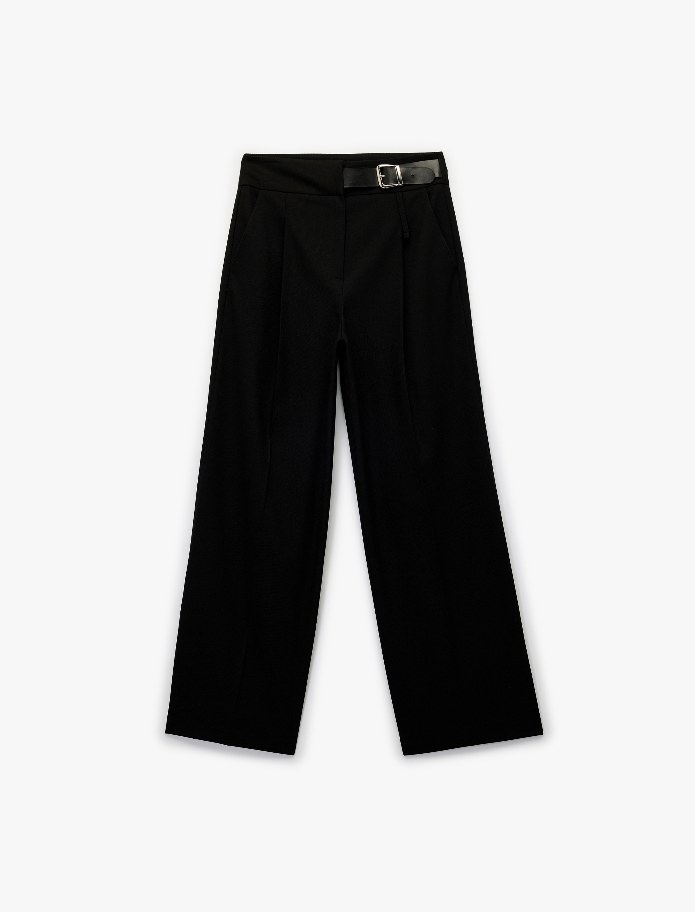   Koton X Sibil Çetinkaya - Straight Fit Yarım Kemer Detaylı Cepli Kumaş Pantolon