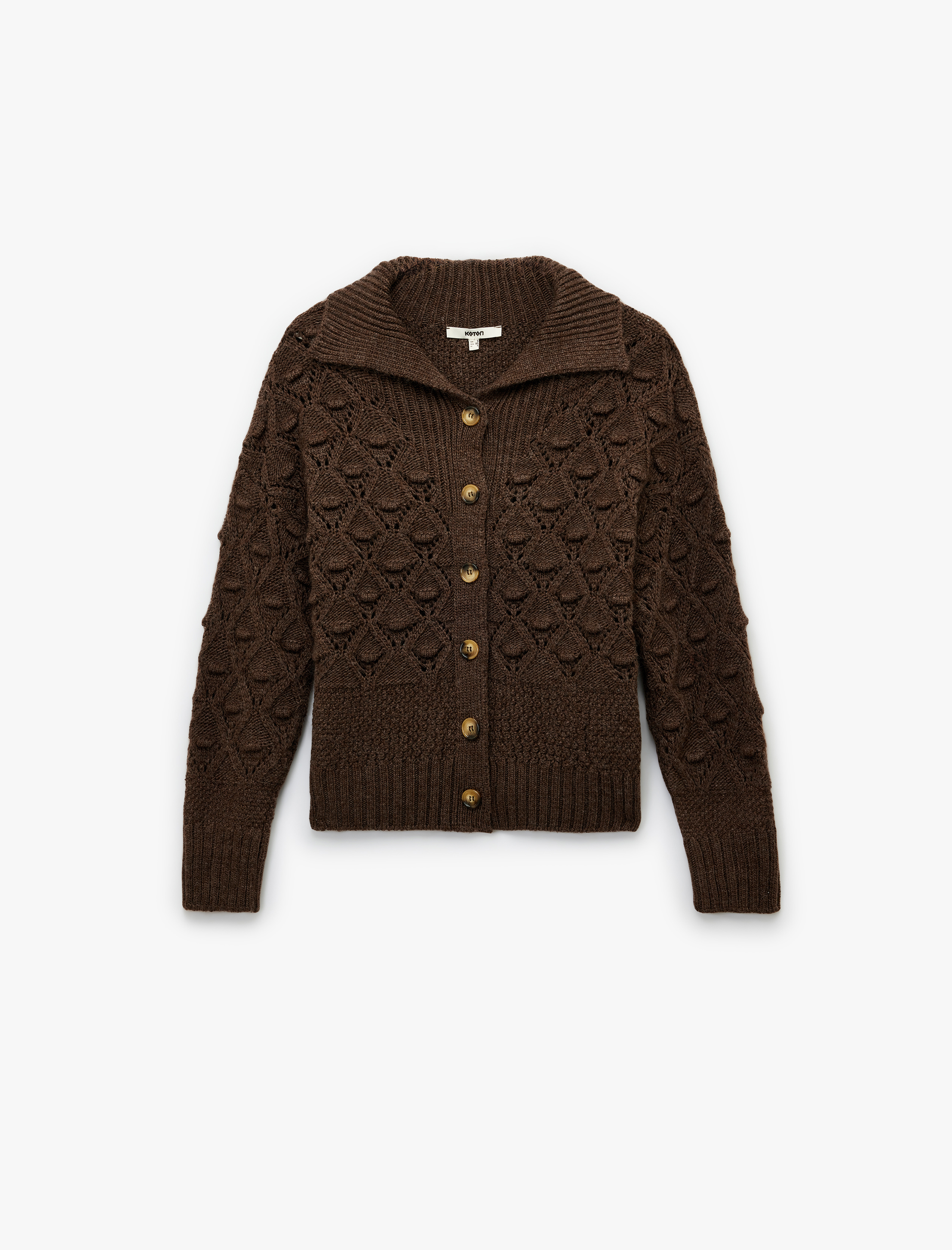   Uzun Kollu Düğmeli Devrik Yaka Örgü Hırka