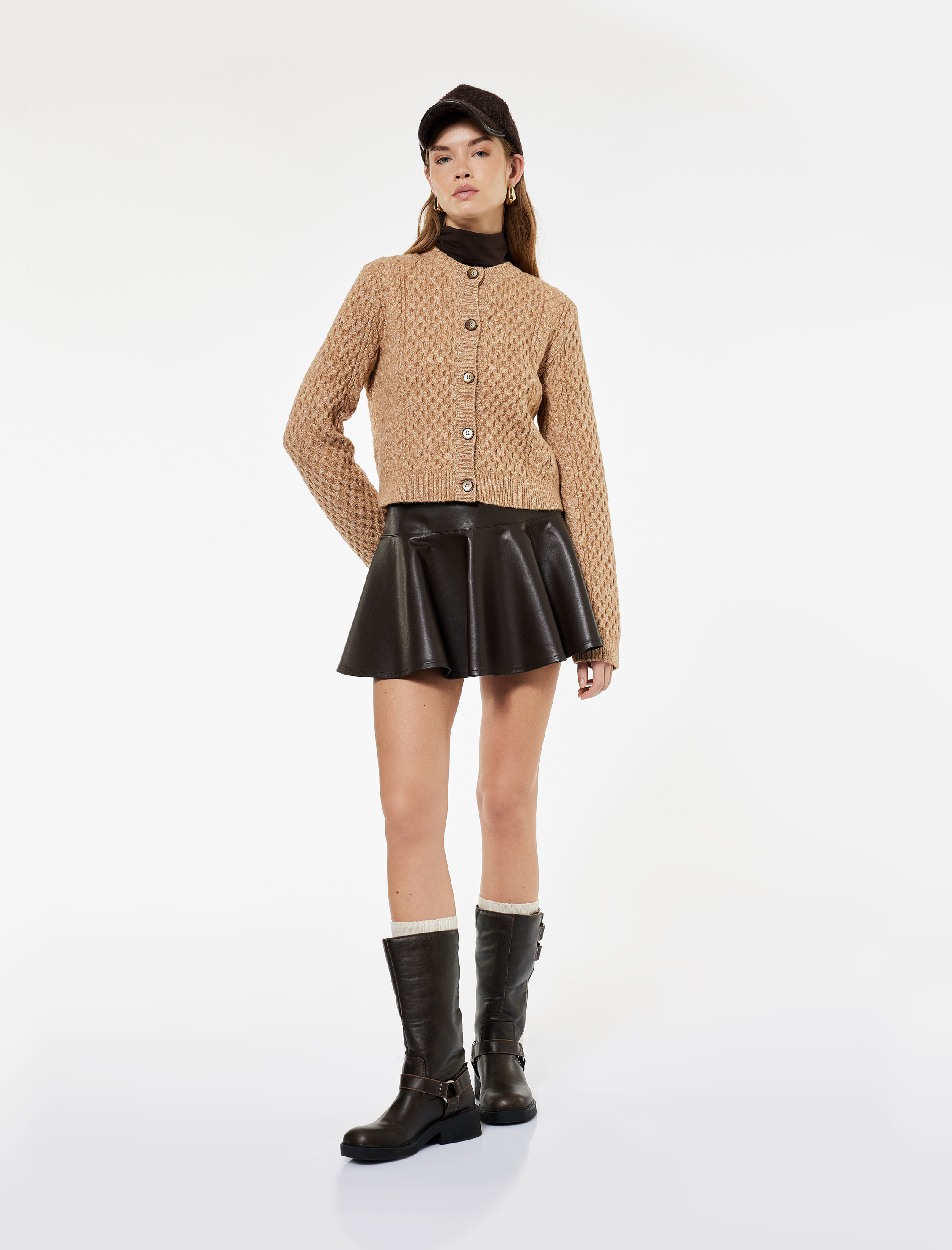   Koton X Sima Tarkan - Uzun Kollu Bisiklet Yaka Düğmeli Saç Örgü Triko Hırka