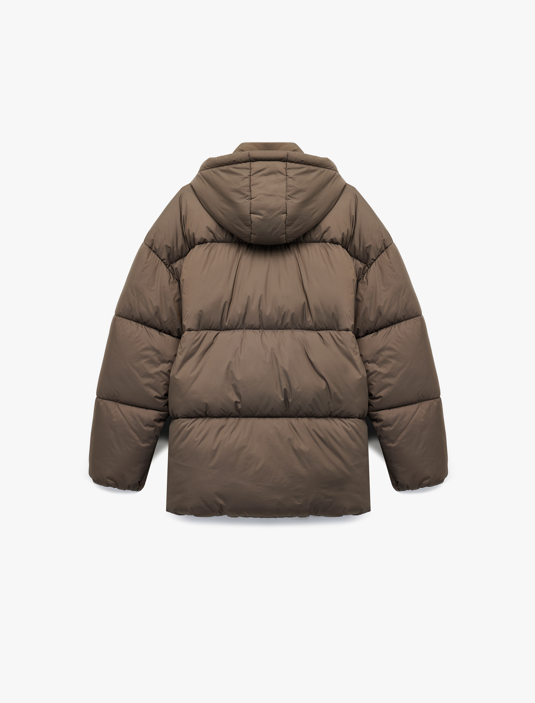   Uzun Kollu Fermuarlı Kapüşonlu Anorak Oversize Şişme Mont