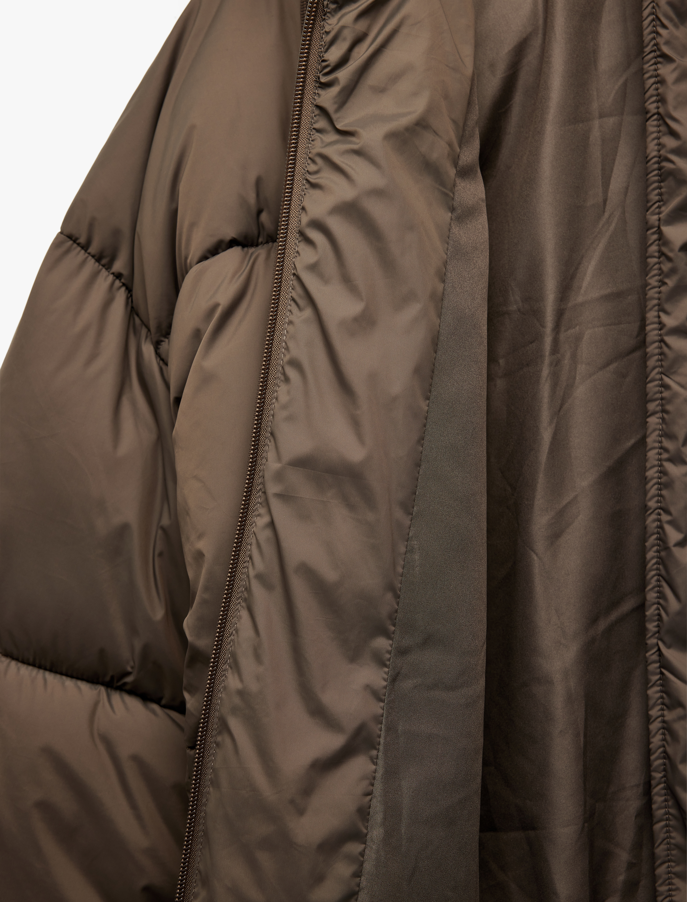   Uzun Kollu Fermuarlı Kapüşonlu Anorak Oversize Şişme Mont