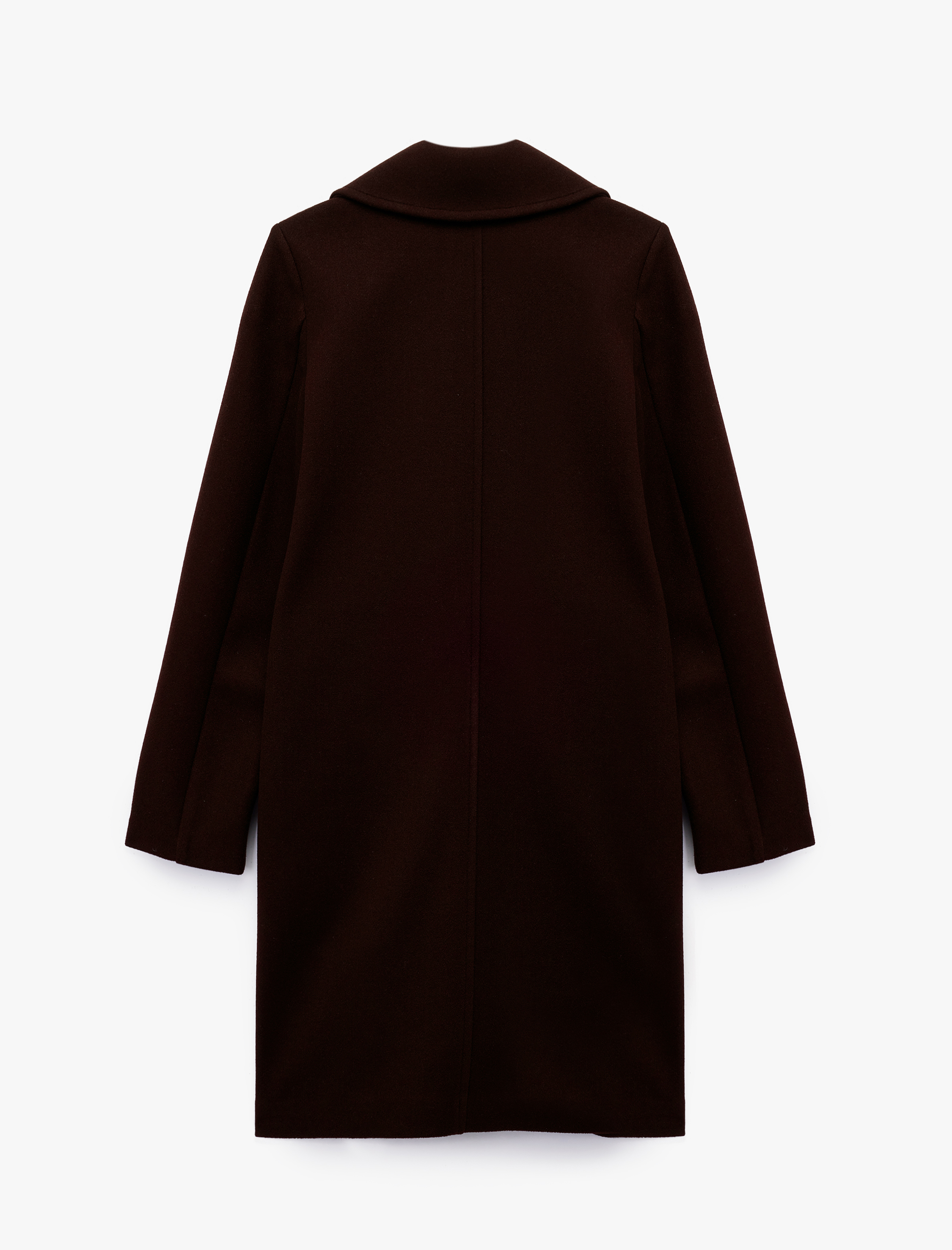   Uzun Kollu Düğmeli Cepli Kruvaze Uzun Kaşe Kaban