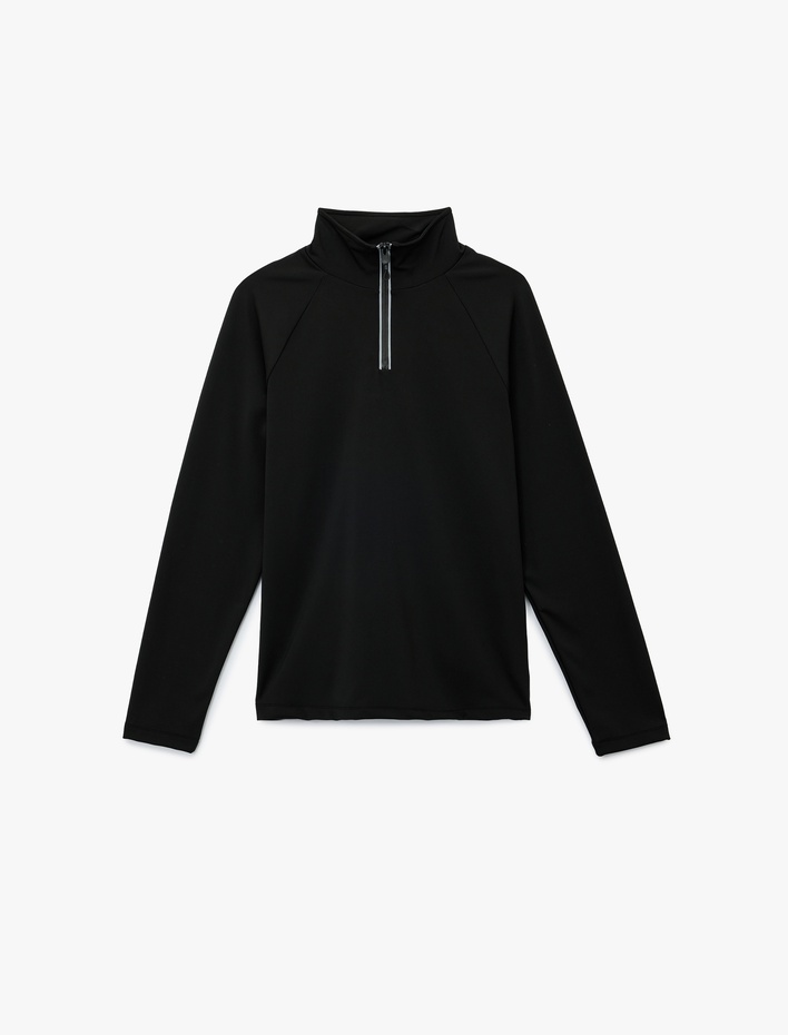  Uzun Reglan Kollu Dik Yaka Yarım Fermuarlı Spor Sweatshirt