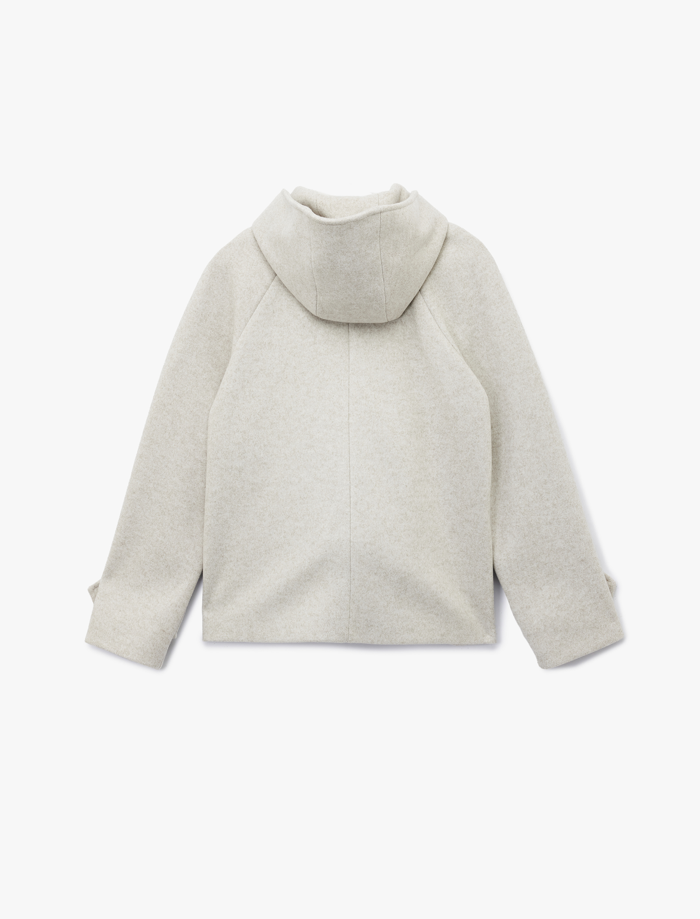   Uzun Kollu Cepli Düğmeli Kapüşonlu Kısa Kaşe Kaban