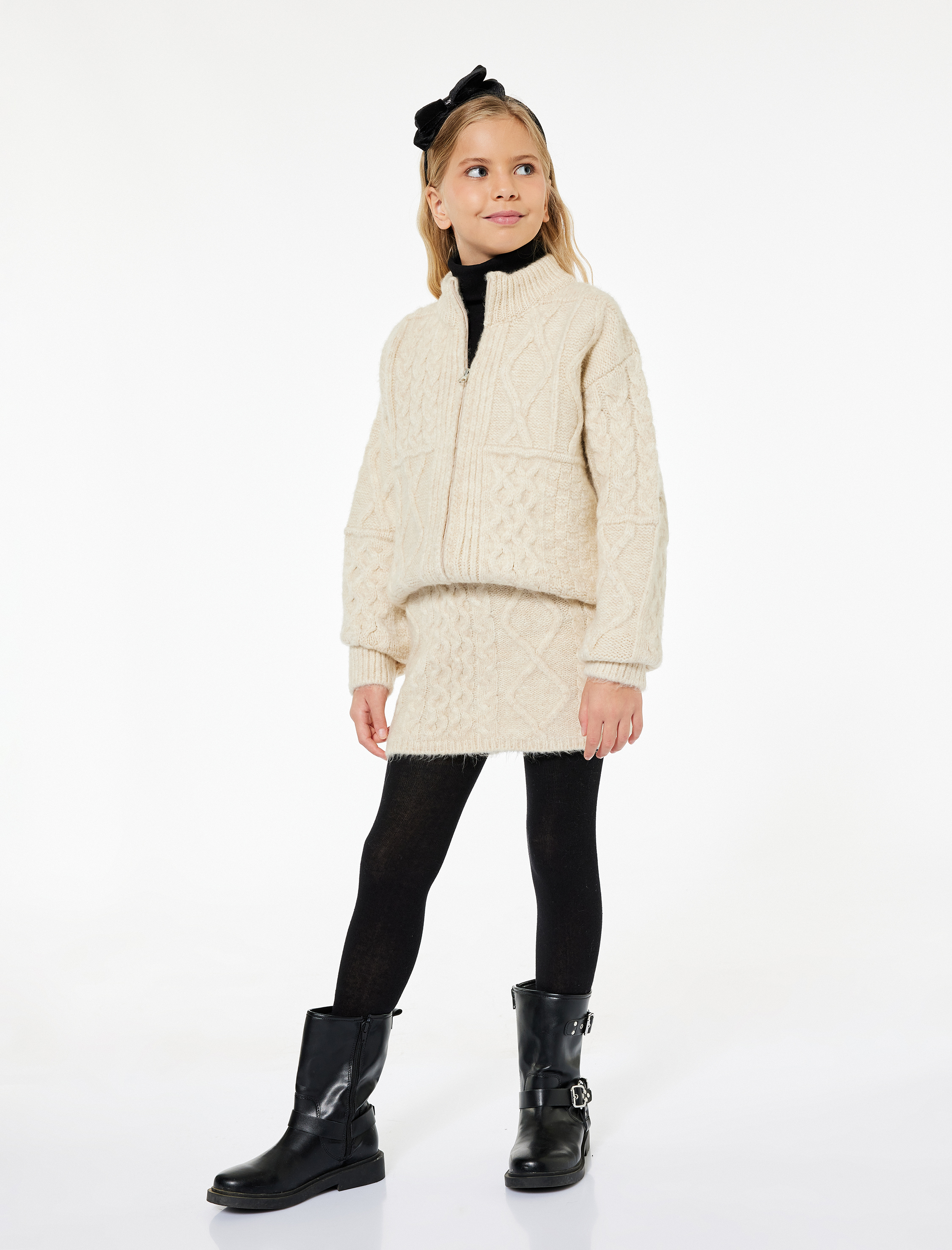  Kız Çocuk Saç Örgü Dokulu Mini Triko Etek