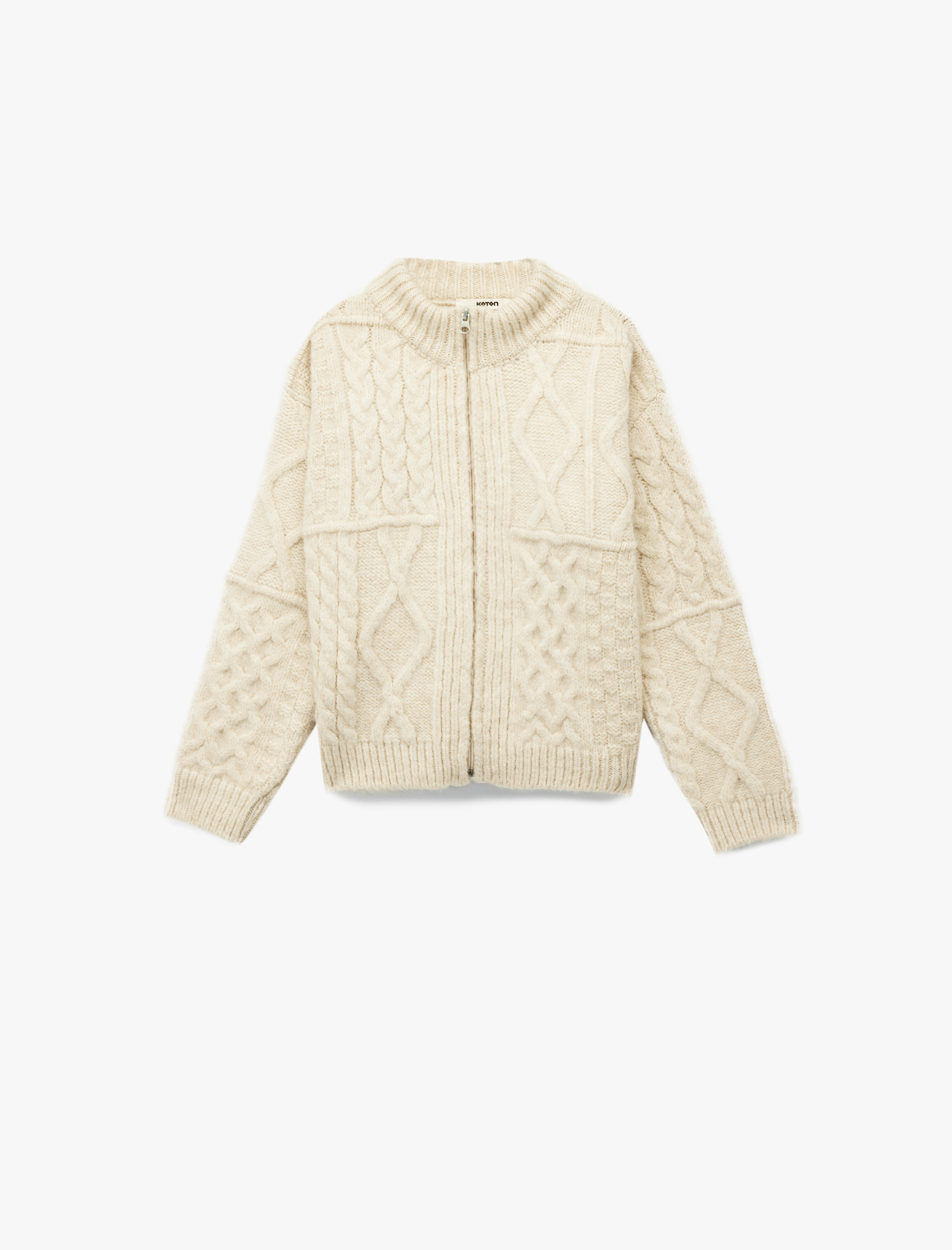  Kız Çocuk Saç Örgü Dokulu Uzun Kollu Fermuarlı Triko Hırka