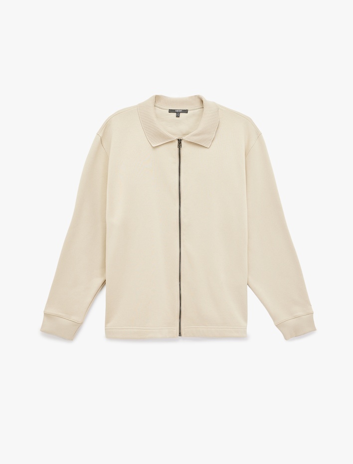  Regular Fit Uzun Kollu Şardonlu Fermuarlı Hırka