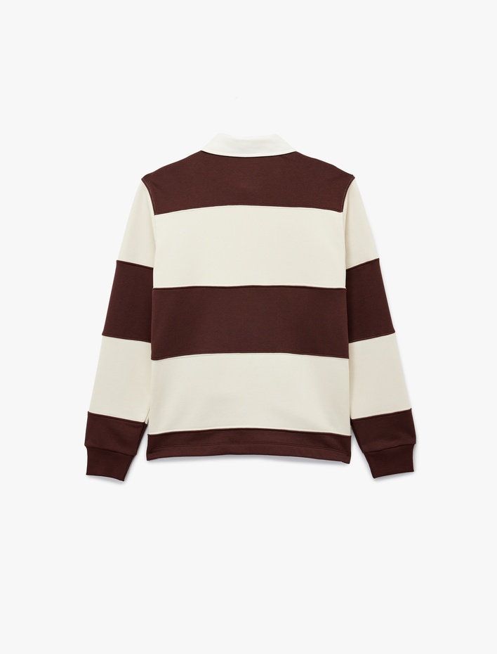  Regular Fit Renk Bloklu Uzun Kollu Polo Yaka Sweatshirt