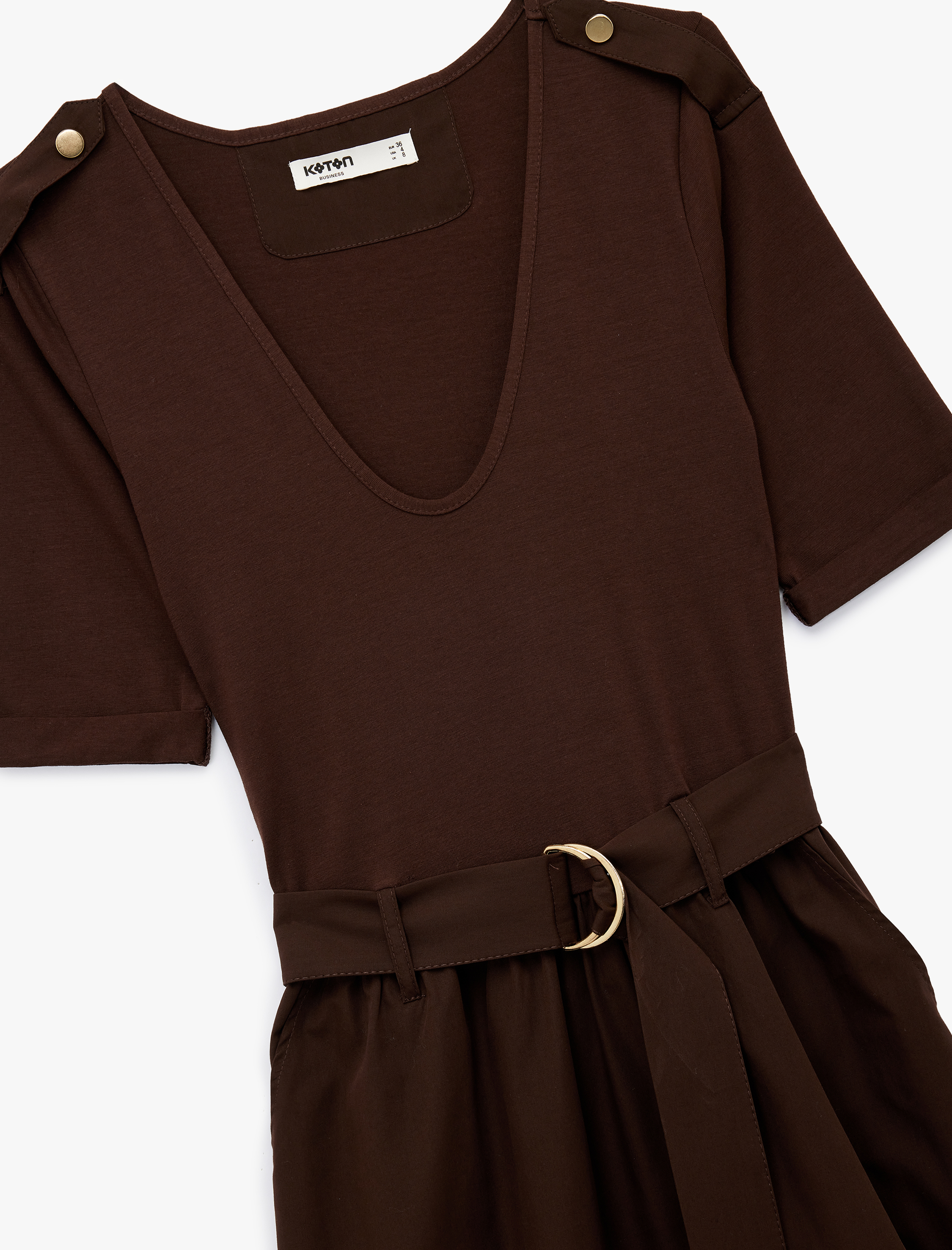   U Yaka Kısa Kollu Kemer Detaylı A Kesim Uzun Elbise