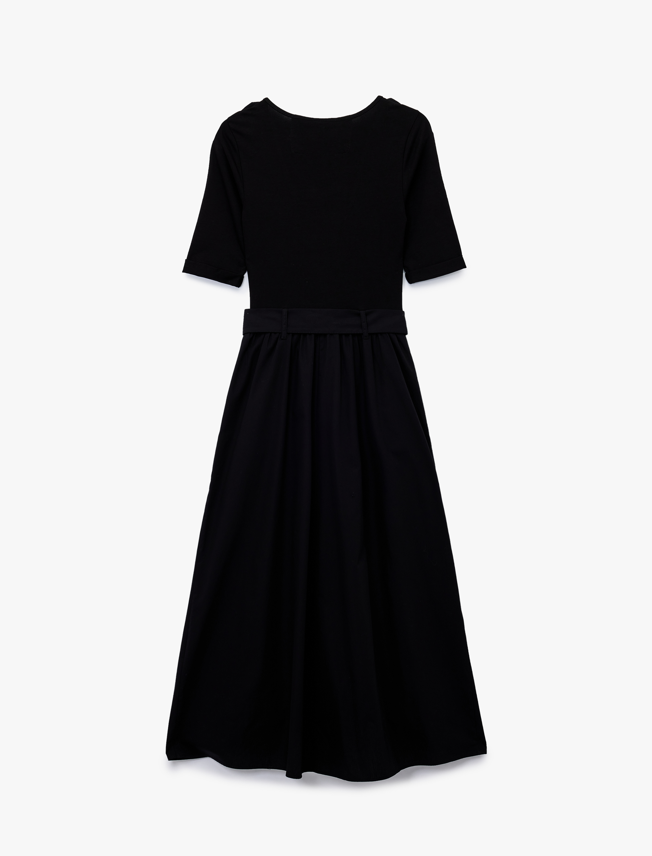   U Yaka Kısa Kollu Kemer Detaylı A Kesim Uzun Elbise