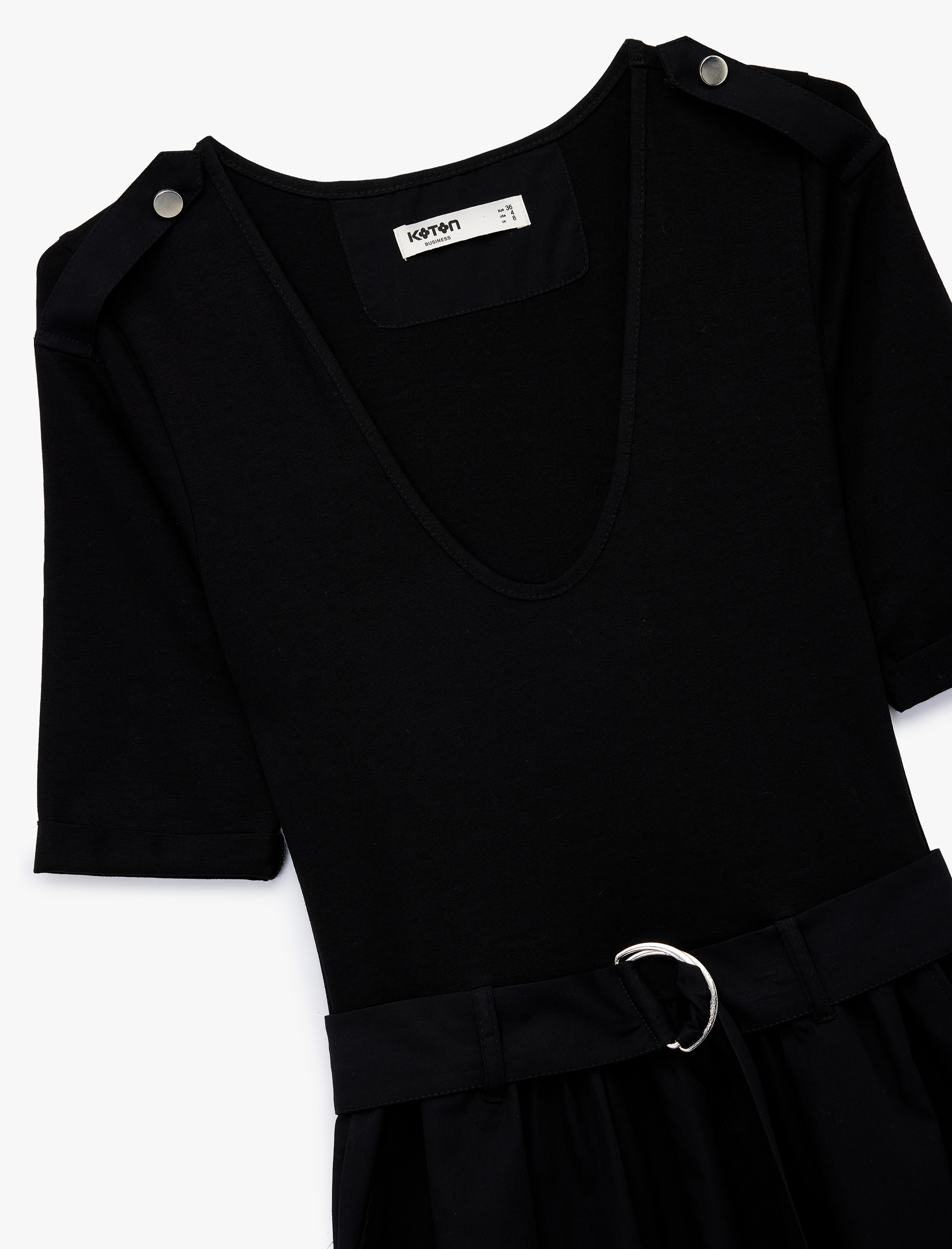   U Yaka Kısa Kollu Kemer Detaylı A Kesim Uzun Elbise