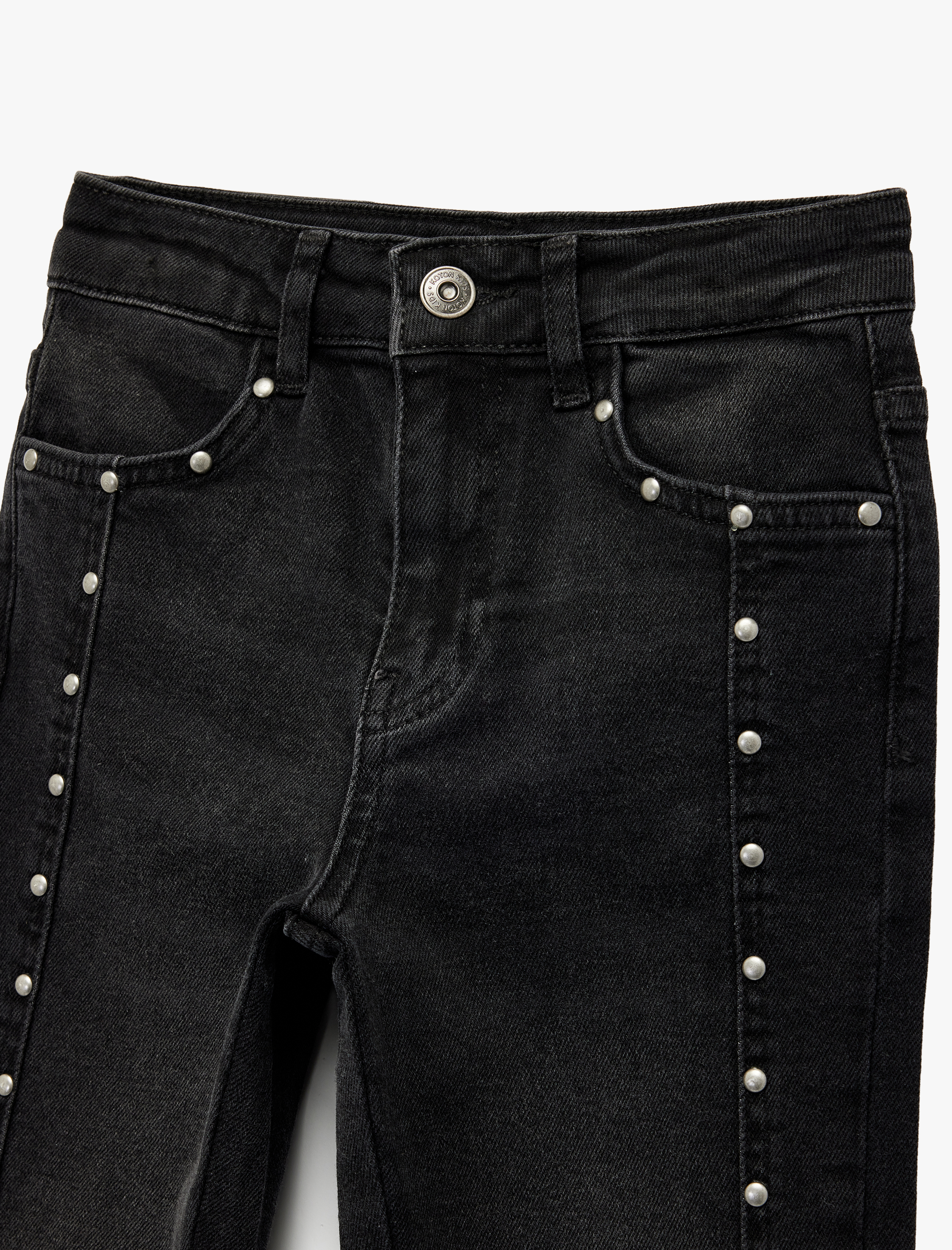  Kız Çocuk Pamuklu İnci Detaylı Yıpratmalı Straight Fit Denim Pantolon