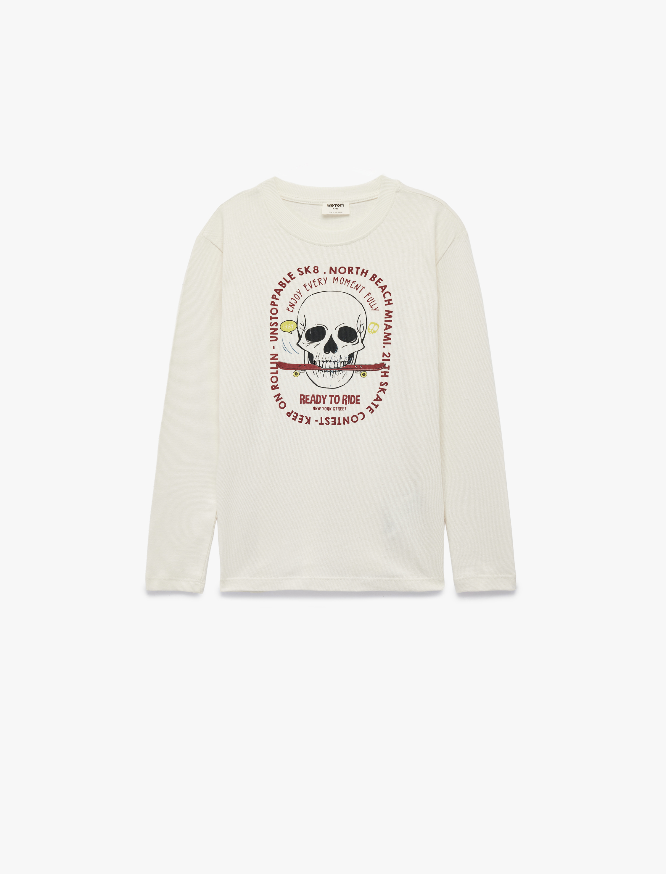  Erkek Çocuk Pamuklu Uzun Kollu Bisiklet Yaka Kurukafa Baskılı Tişört