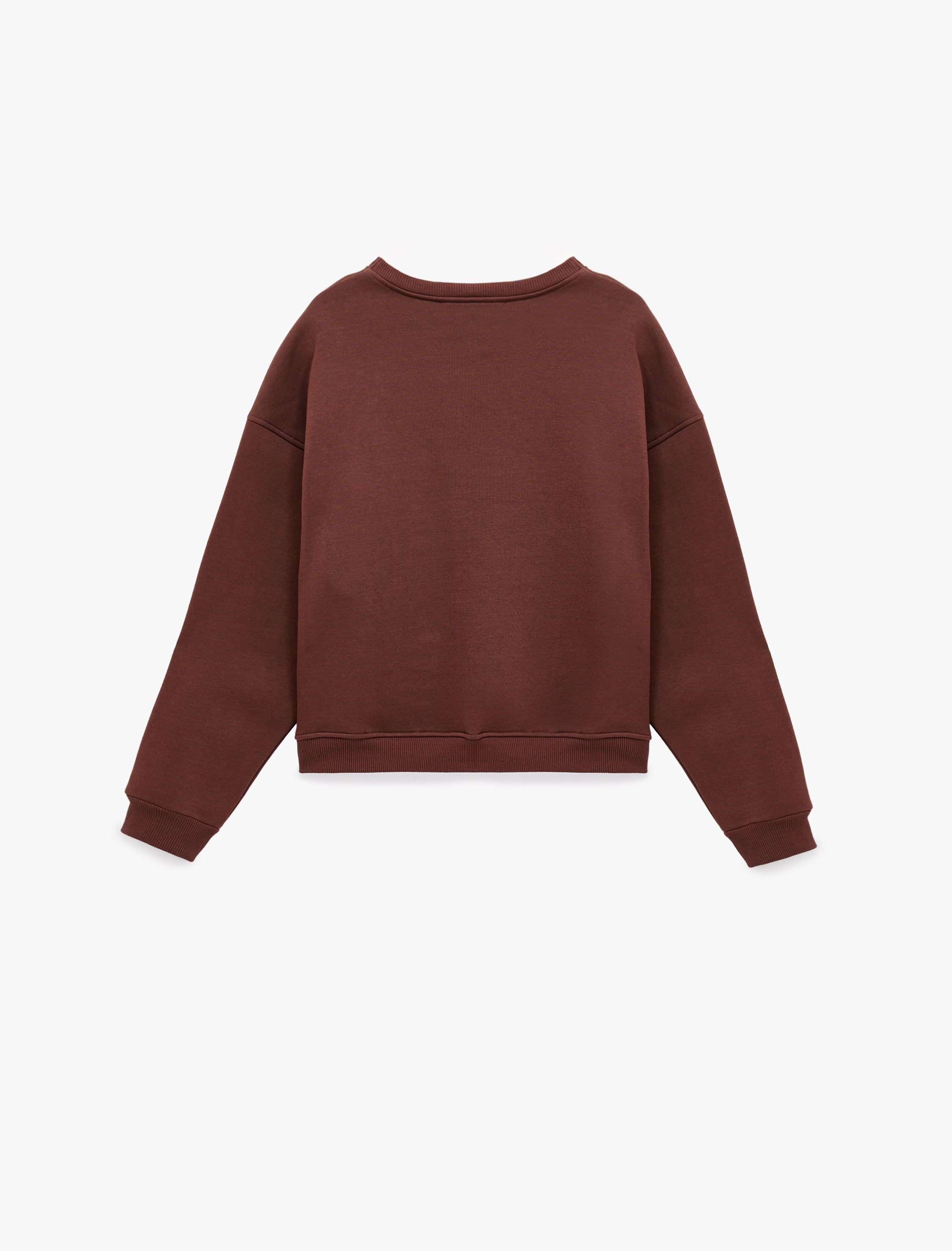   Bisiklet Yaka Uzun Kollu Kedi Nakışlı Oversize Sweatshirt