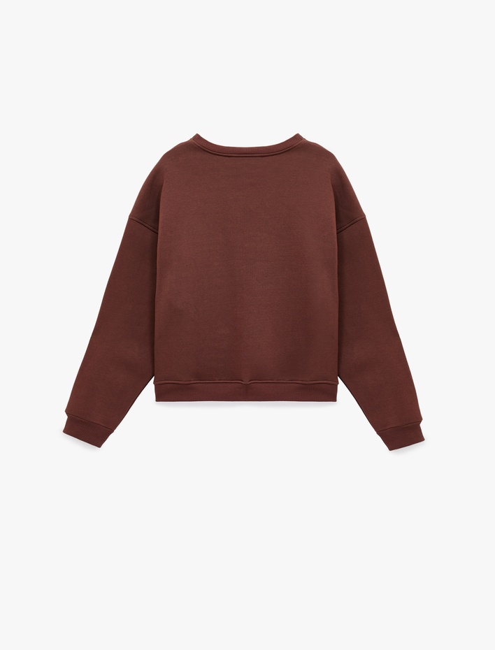  Bisiklet Yaka Uzun Kollu Kedi Nakışlı Oversize Sweatshirt