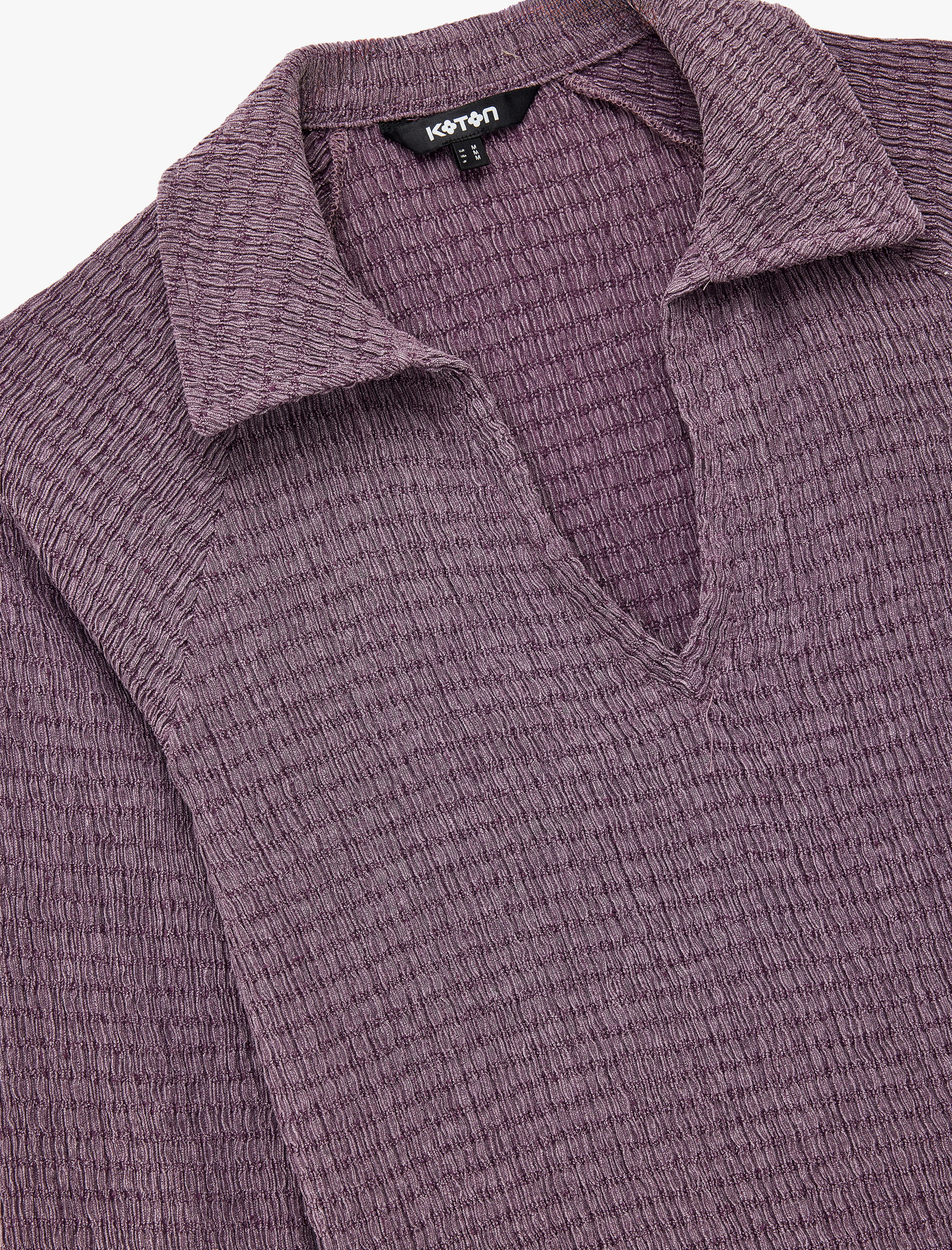   Bürümcük Kumaş Slim Fit Uzun Kollu Polo V Yaka Tişört