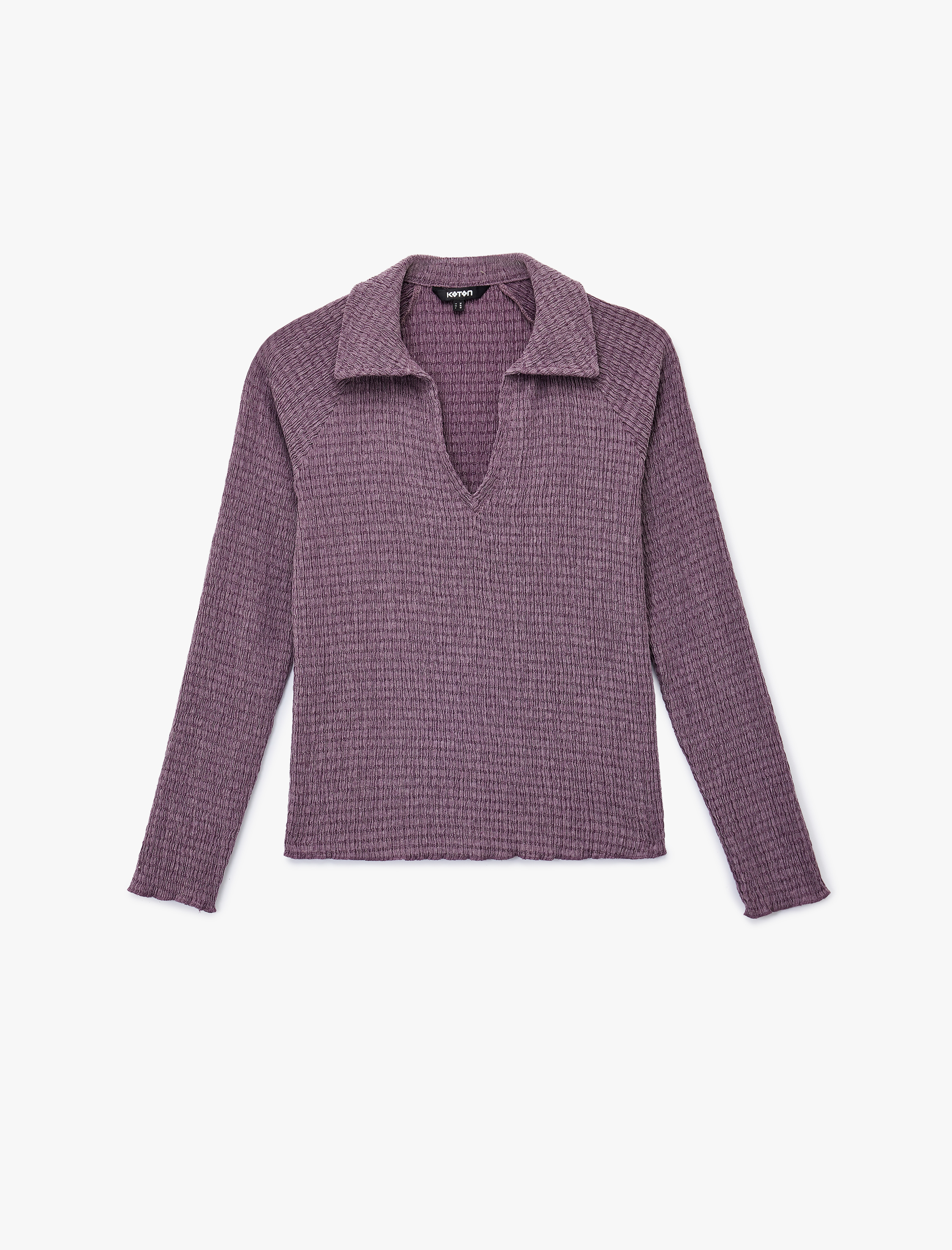   Bürümcük Kumaş Slim Fit Uzun Kollu Polo V Yaka Tişört