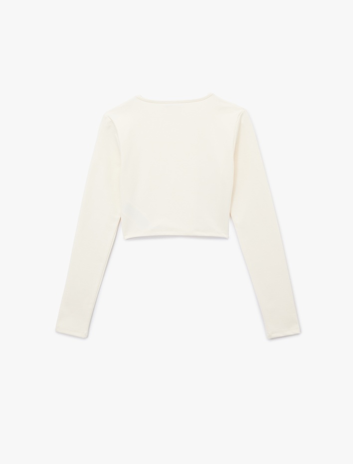 Bisiklet Yaka Uzun Kollu Crop Spor Tişört