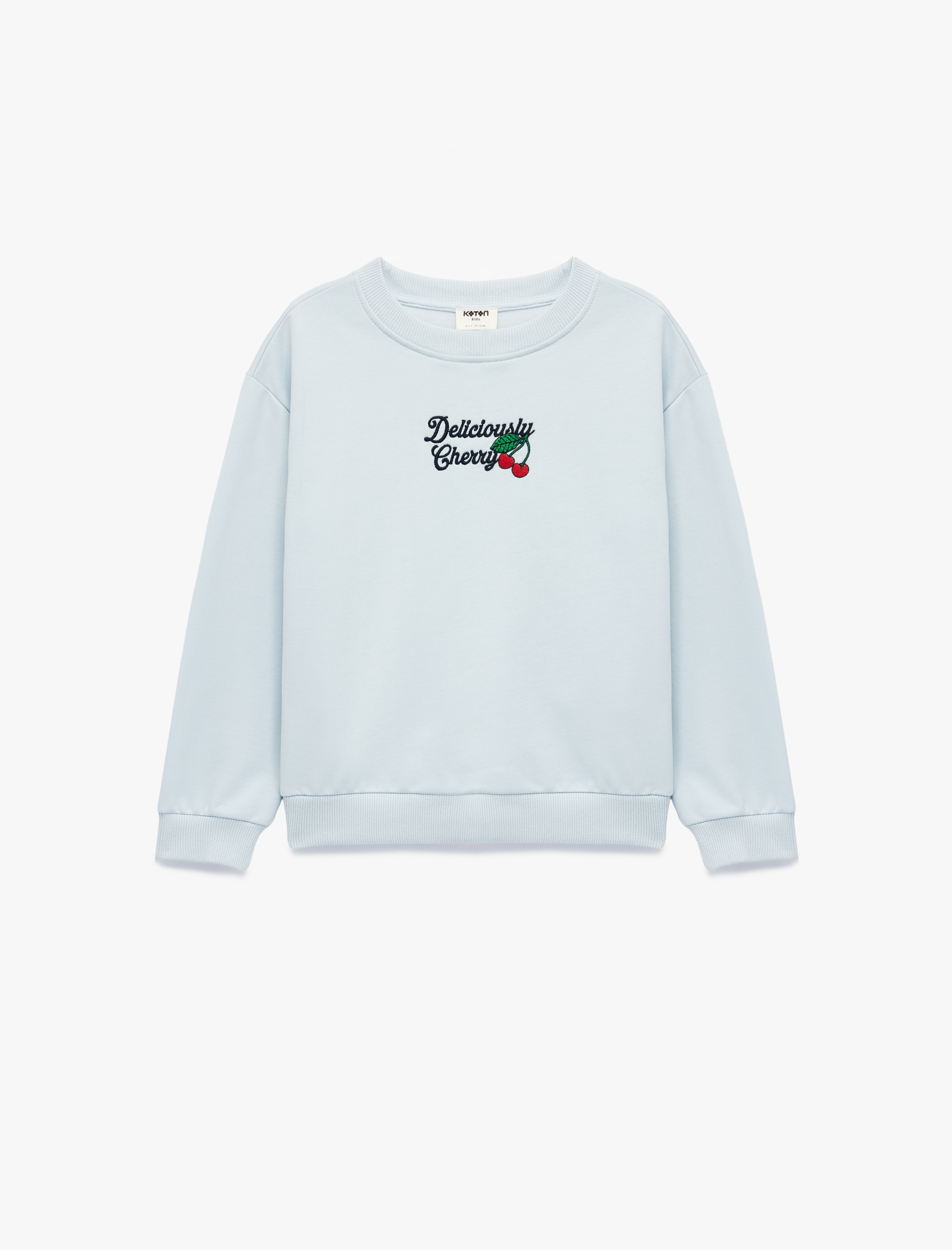 Kız Çocuk Nakışlı Uzun Kollu Bisiklet Yaka Pamuklu Sweatshirt