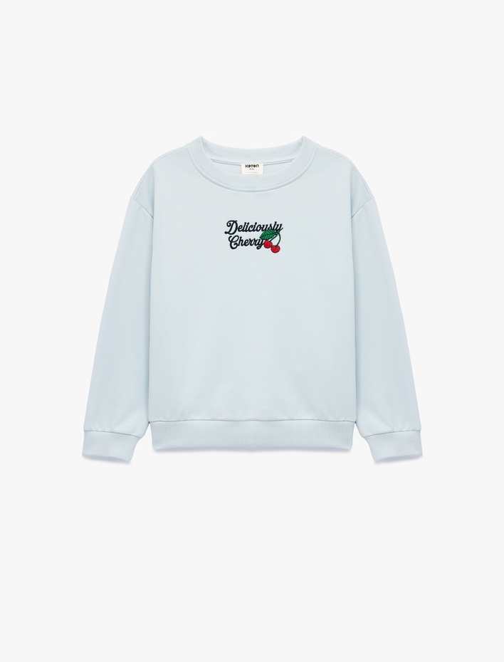 Kız Çocuk Nakışlı Uzun Kollu Bisiklet Yaka Pamuklu Sweatshirt