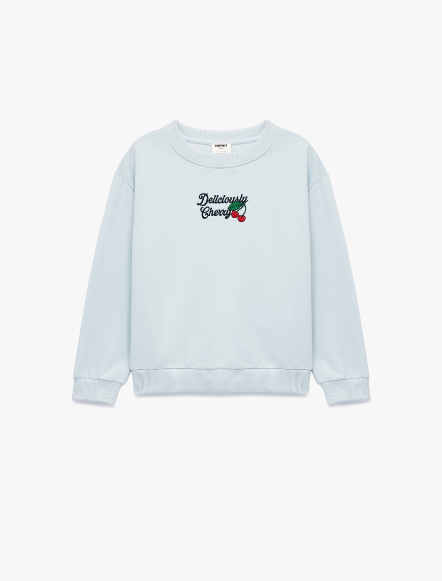  Kız Çocuk Nakışlı Uzun Kollu Bisiklet Yaka Pamuklu Sweatshirt