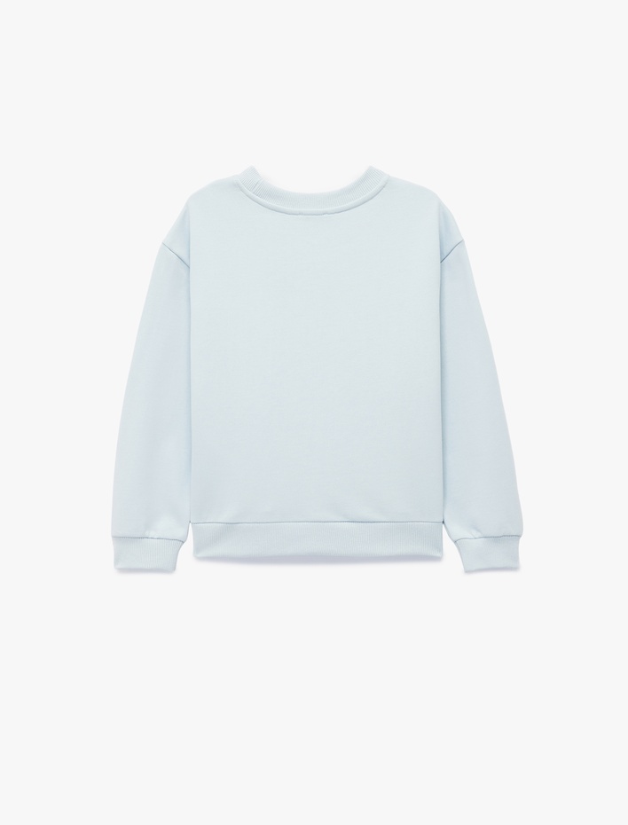 Kız Çocuk Nakışlı Uzun Kollu Bisiklet Yaka Pamuklu Sweatshirt