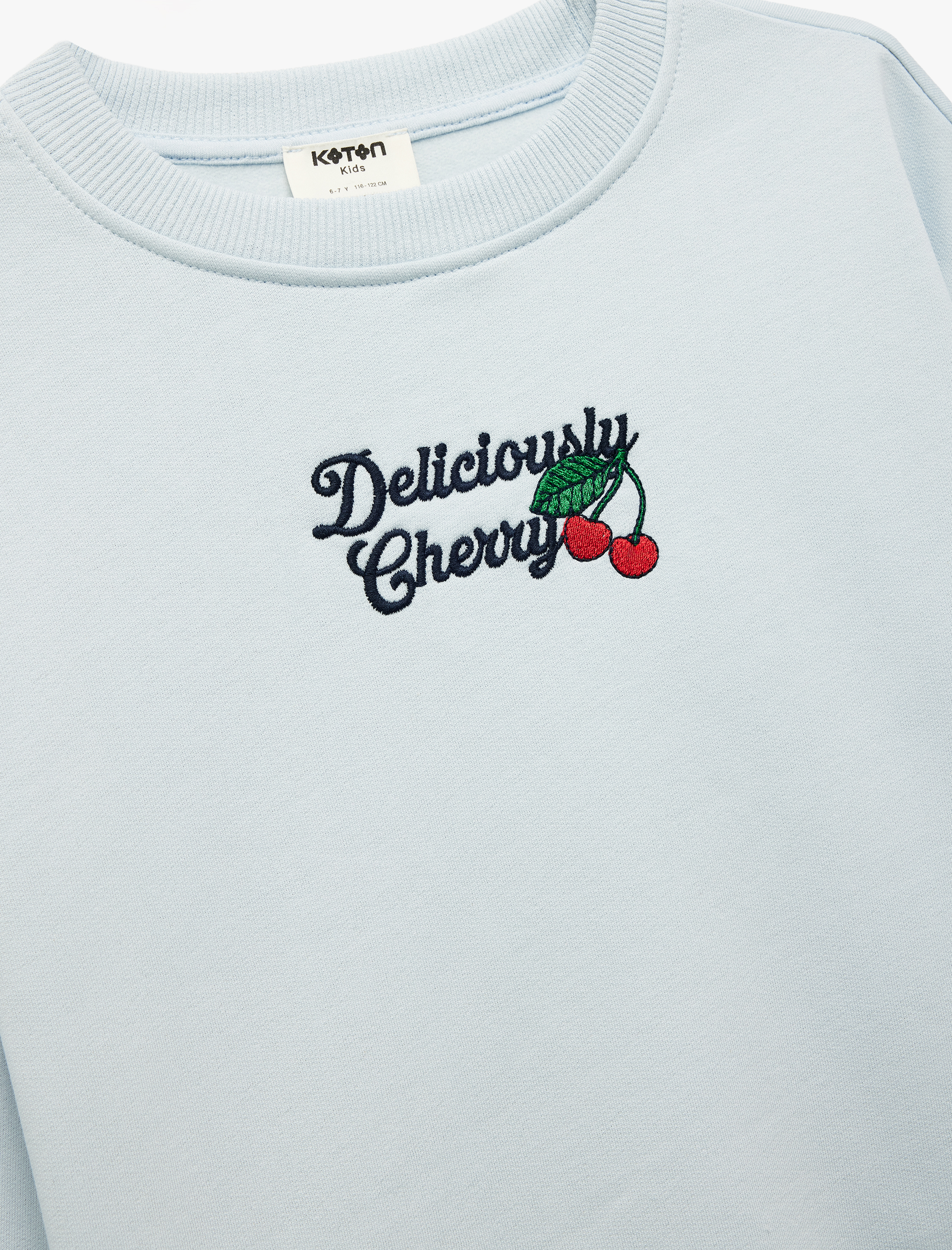 Kız Çocuk Nakışlı Uzun Kollu Bisiklet Yaka Pamuklu Sweatshirt